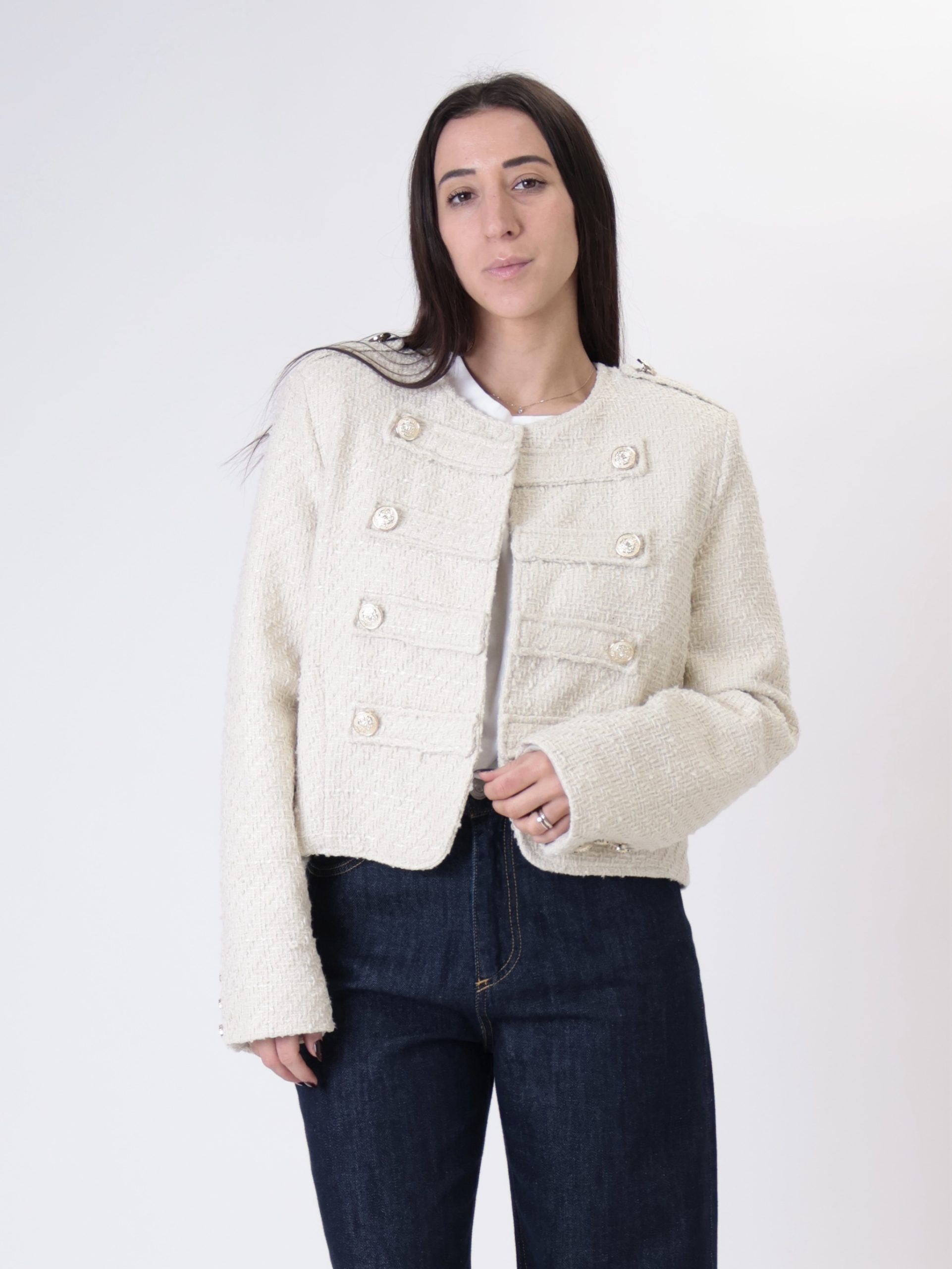 Giacca napoleone tweed panna