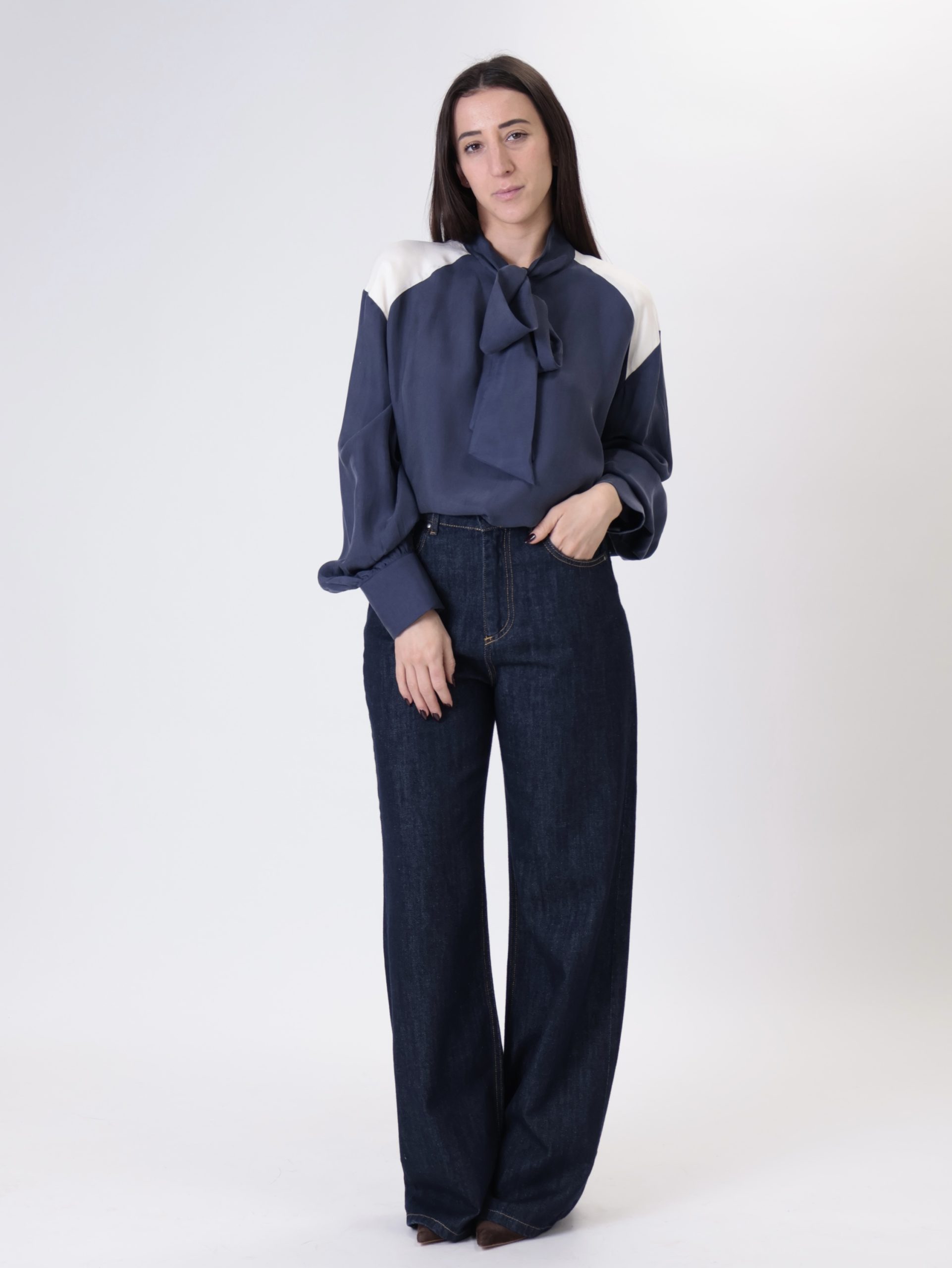 Camicia cupro panna/blu