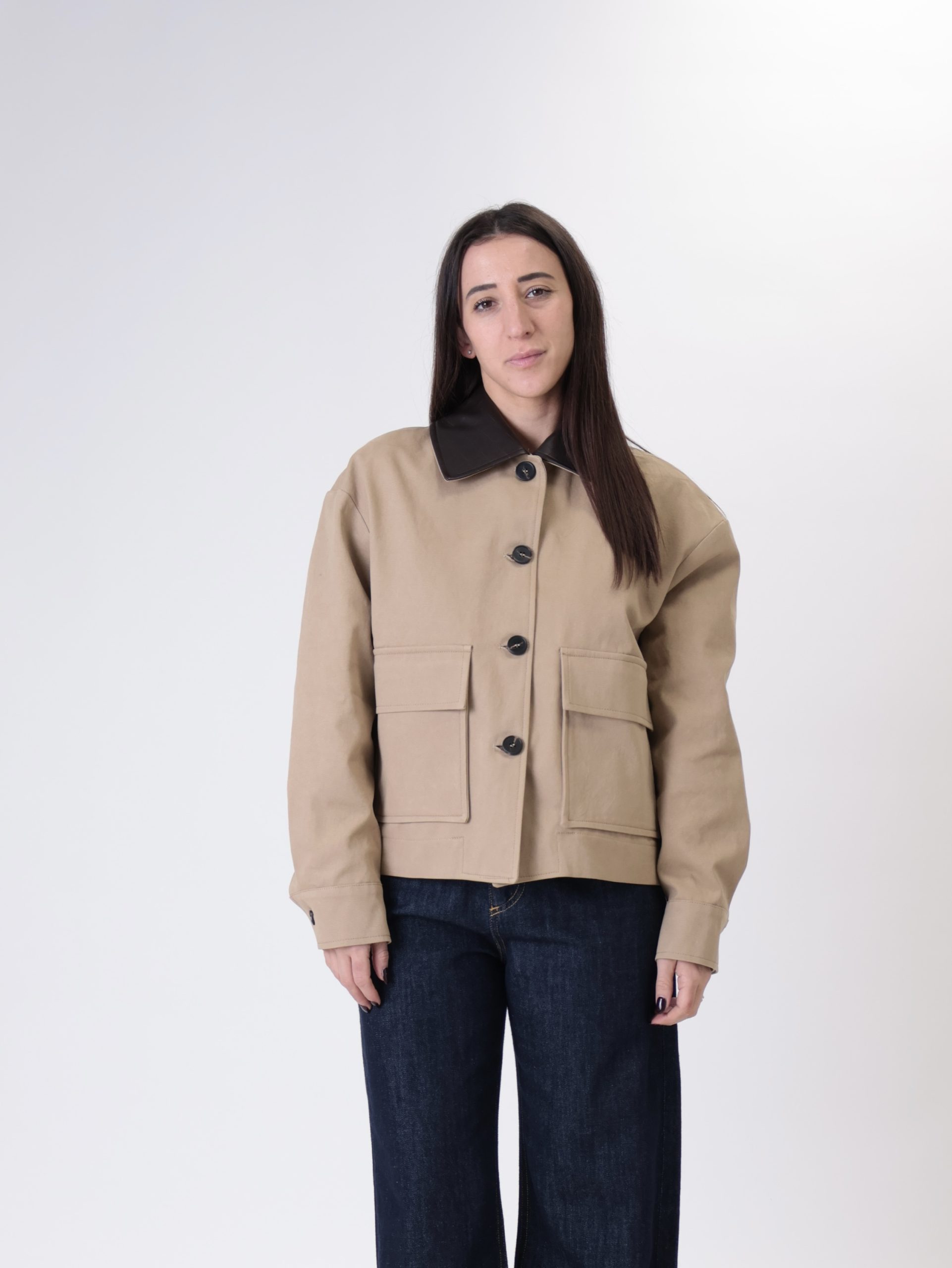 Bomber bottega colletto moro intrecciato beige