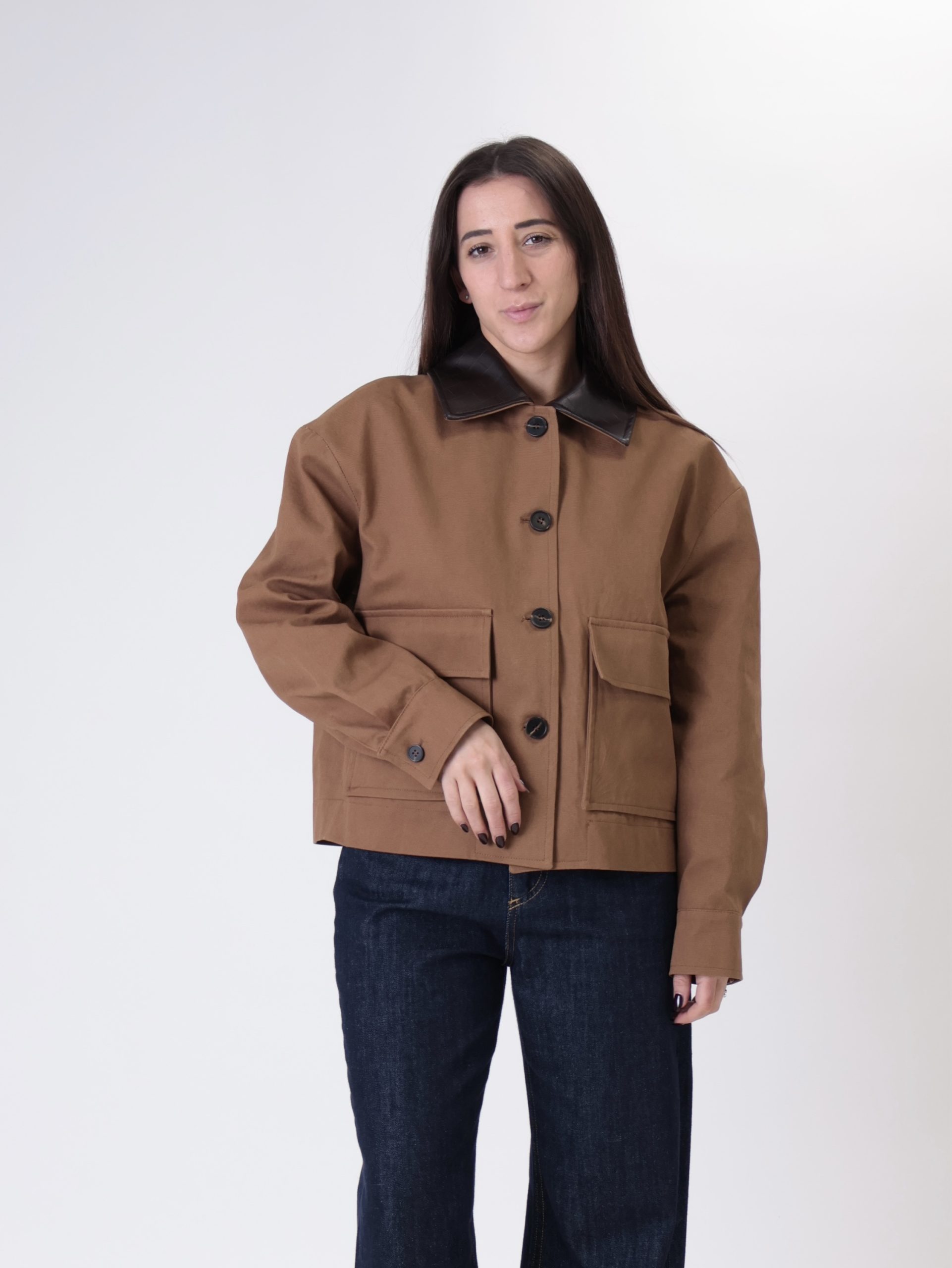 Bomber bottega colletto moro intrecciato tabacco