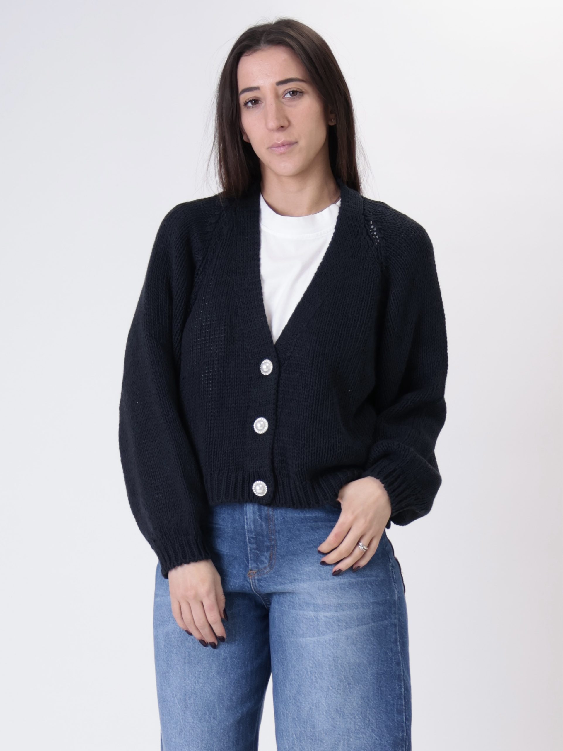 Cardigan bottoni gioiello blu