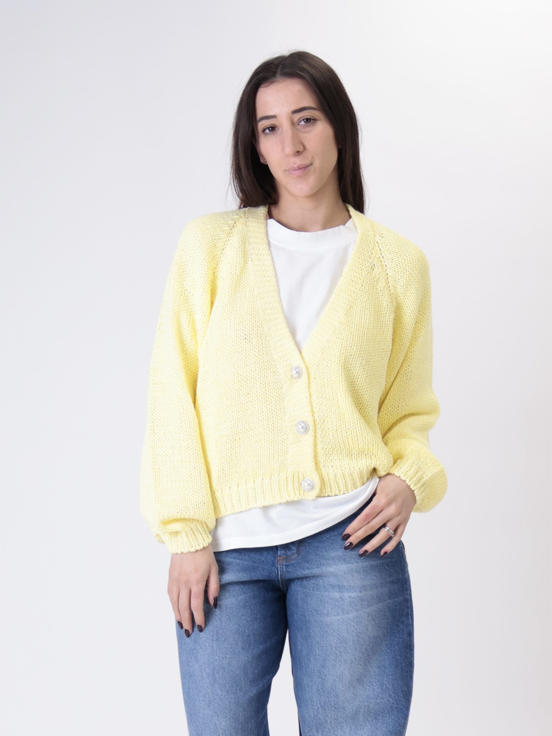 Cardigan bottoni gioiello giallo