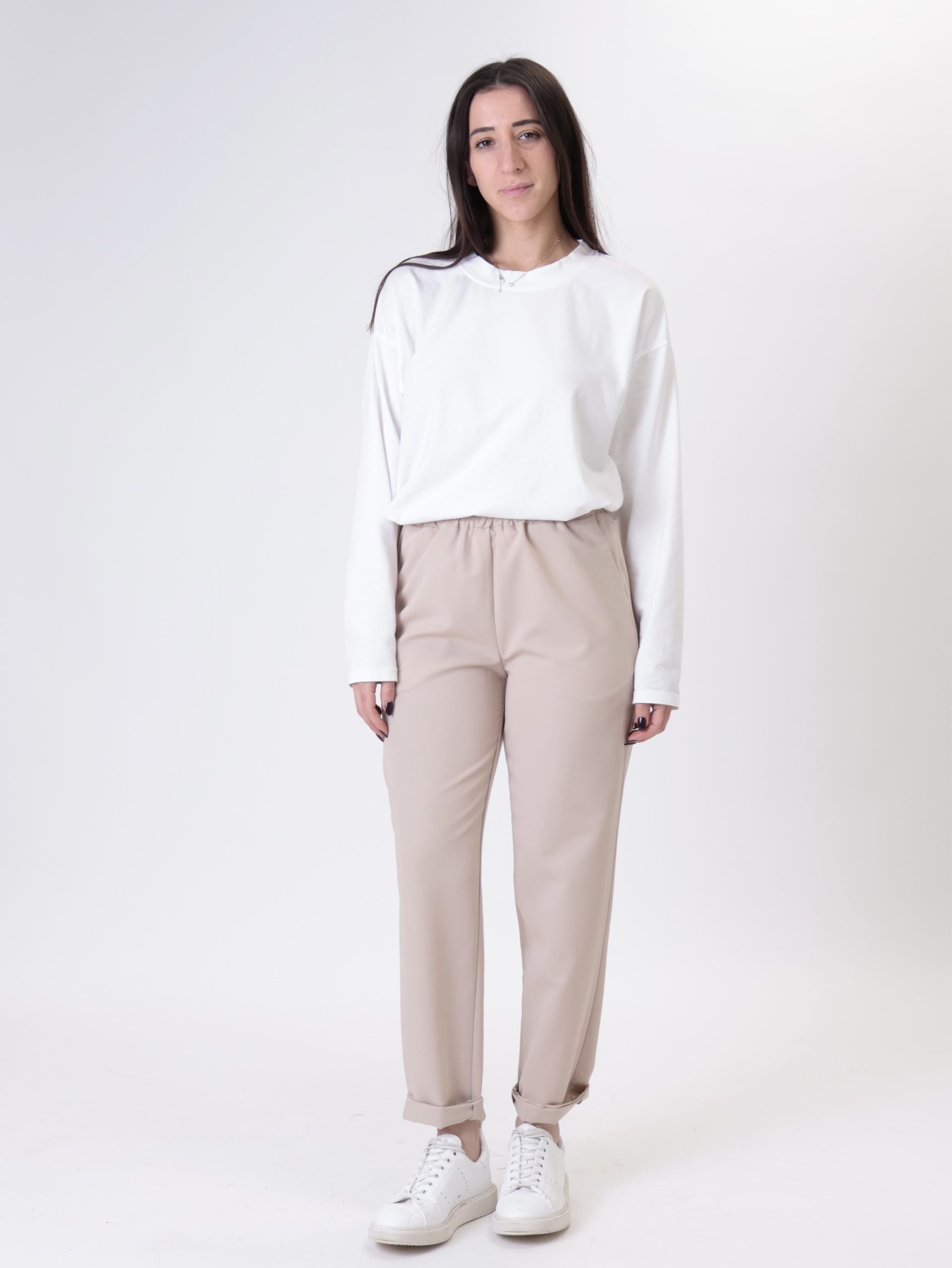 Pantalone sigaretta elastico beige