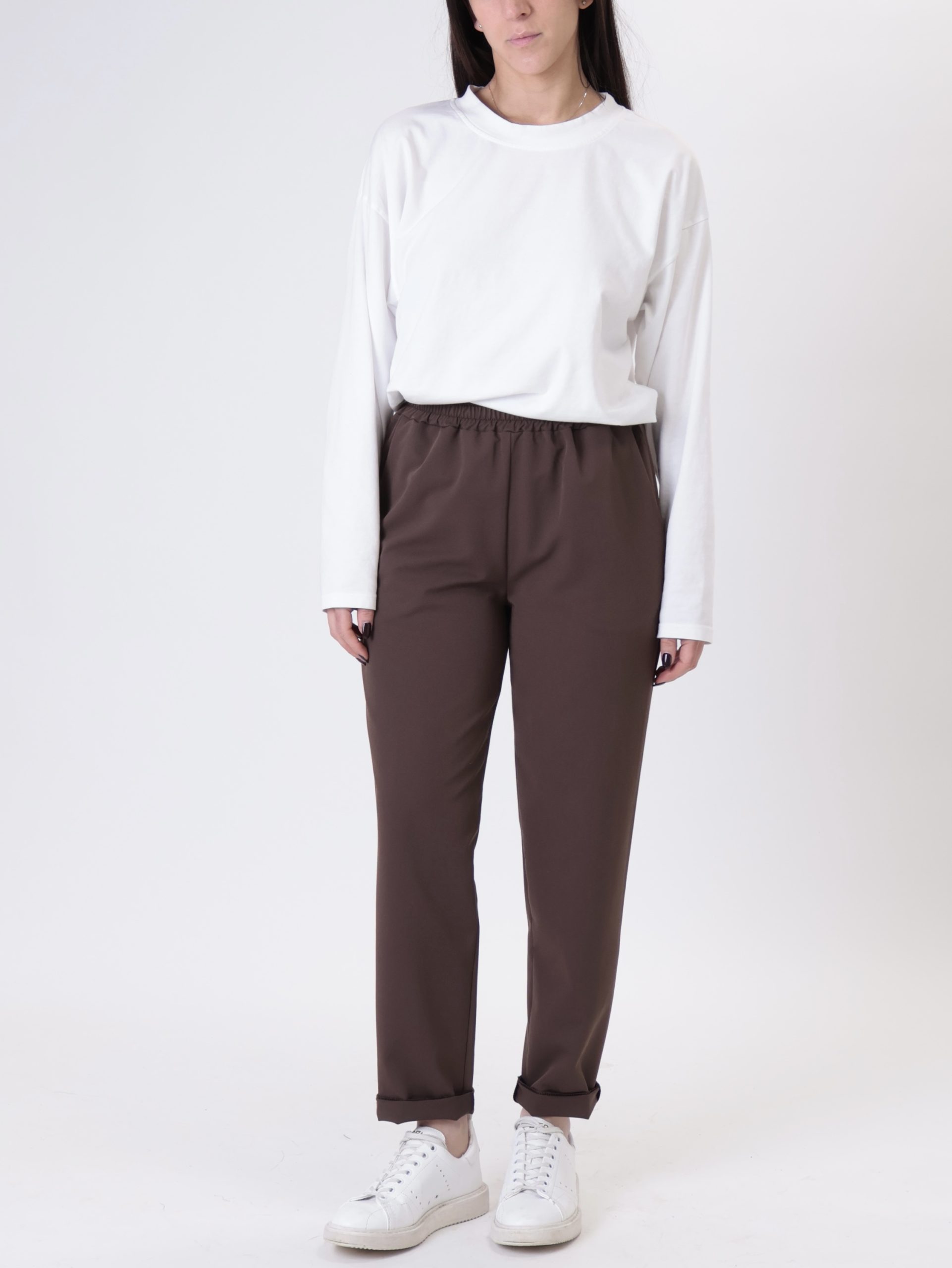 Pantalone sigaretta elastico moro