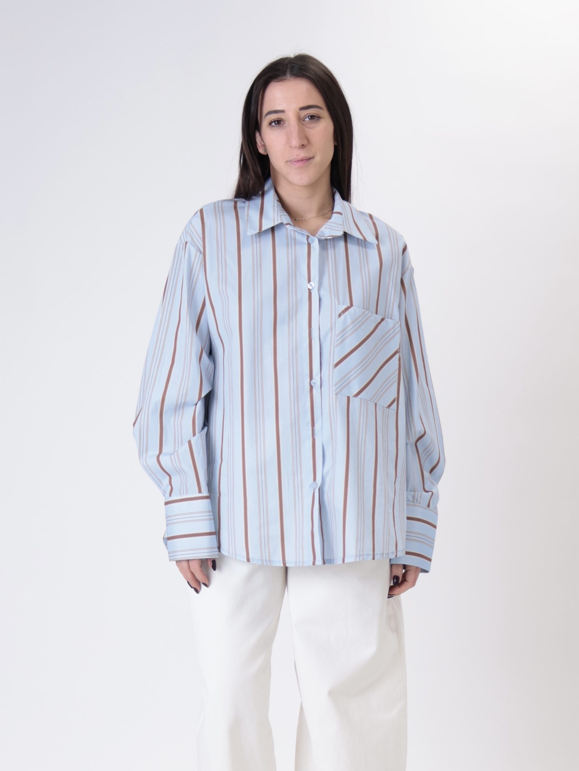 Camicia riga celeste/tabacco