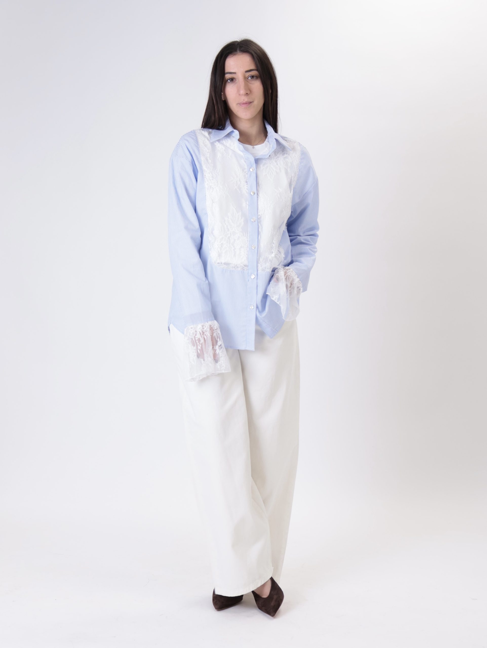 Camicia righe azzurro/bianco pizzo