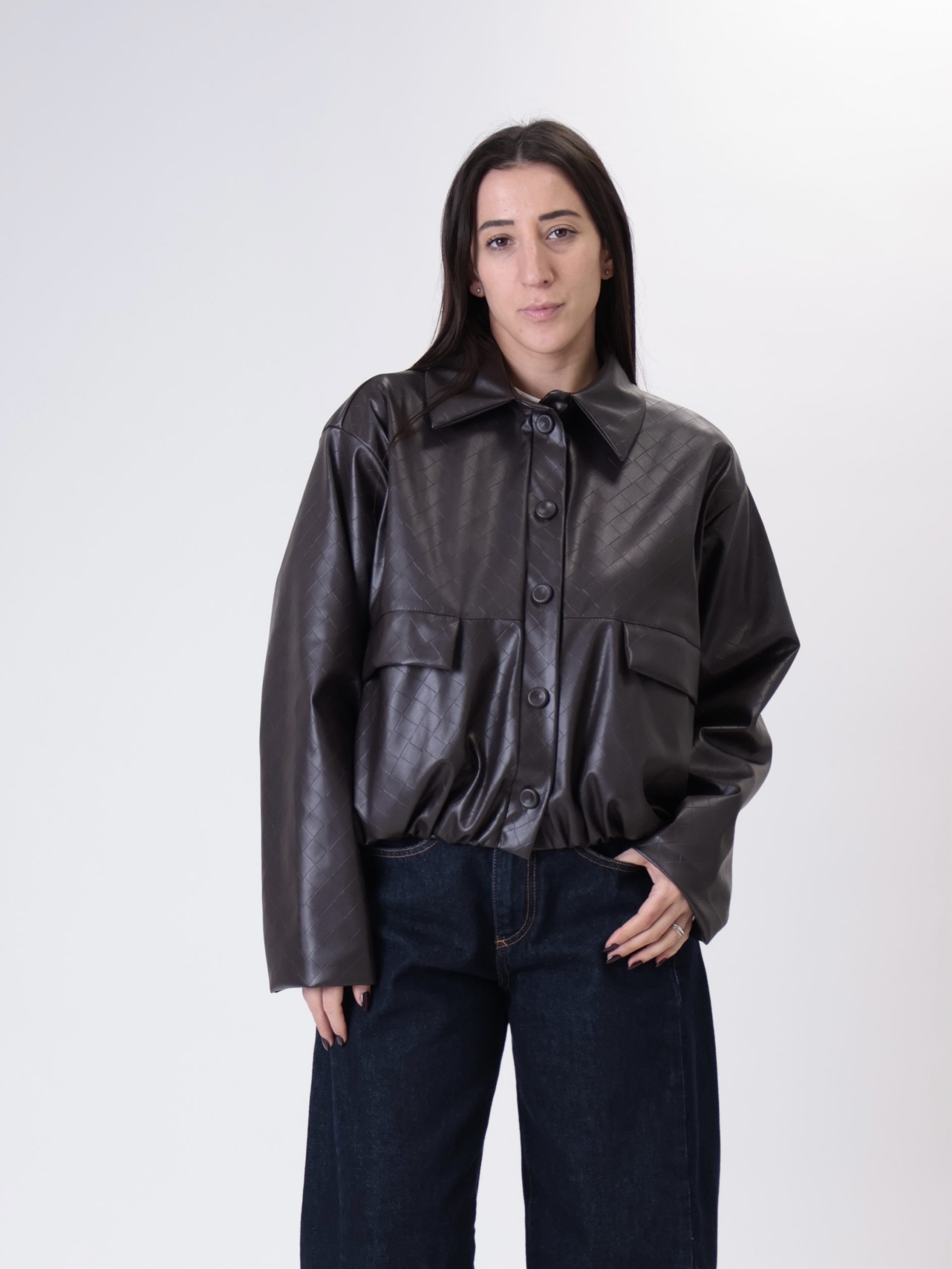 Bomber ecopelle intrecciato moro