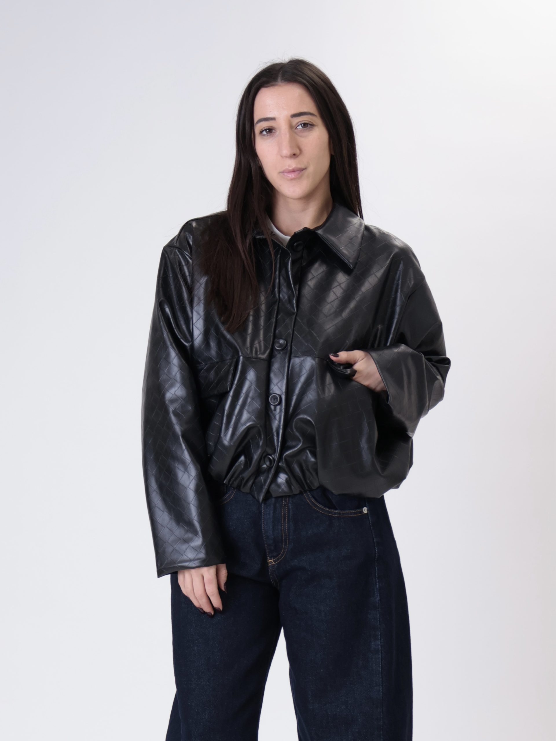 Bomber ecopelle intrecciato nero