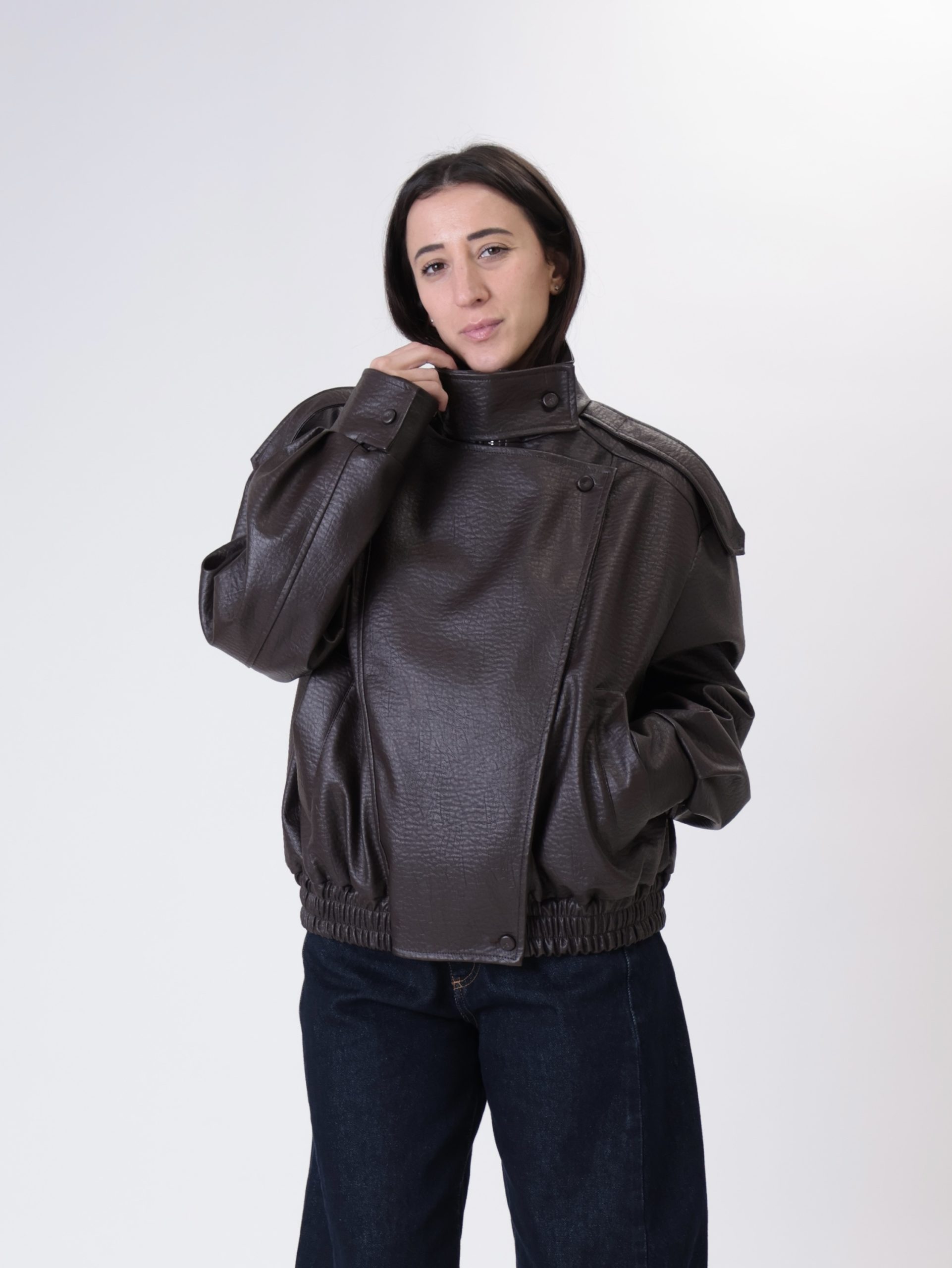 Bomber ecopelle martellato moro