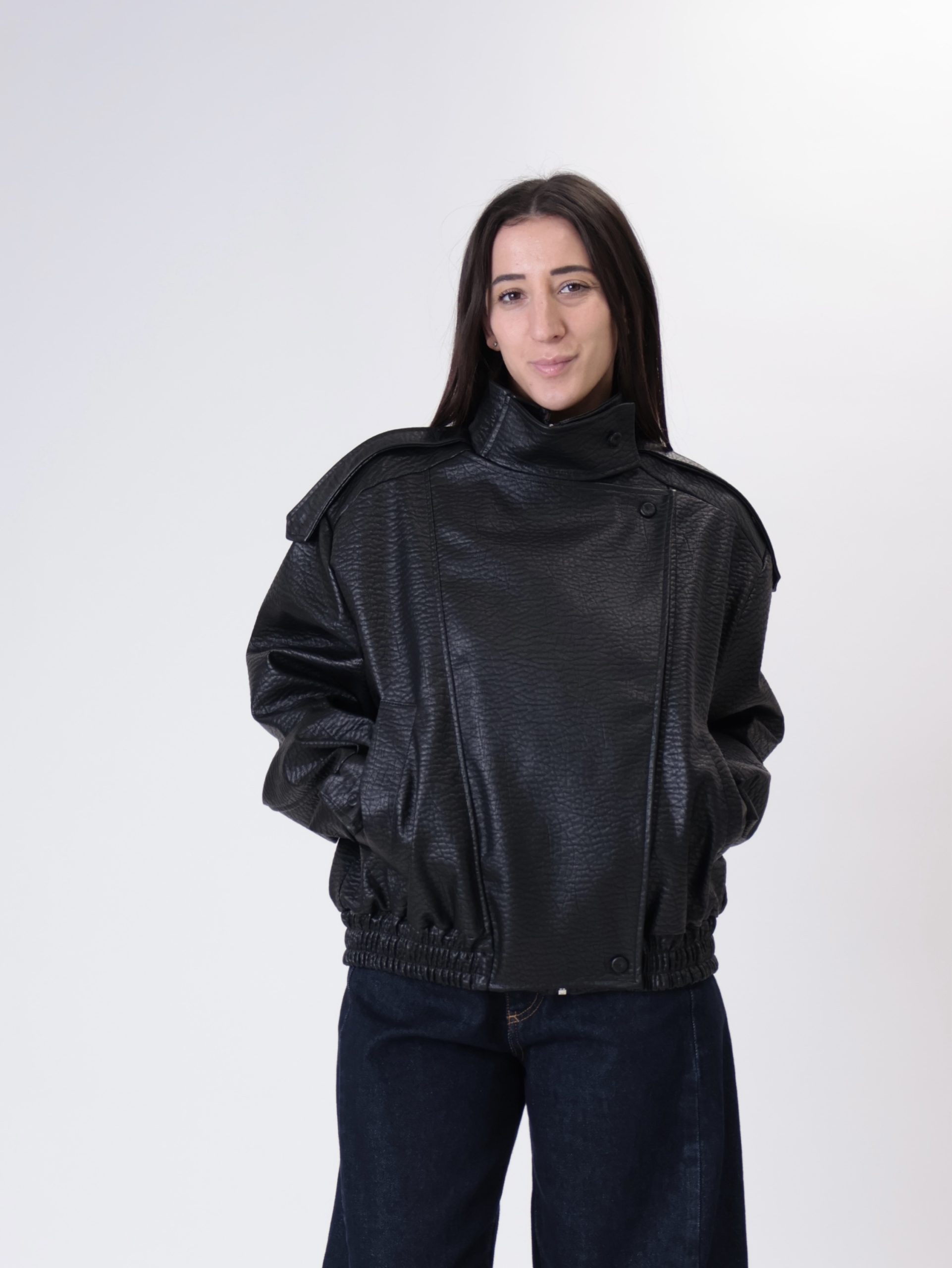 Bomber ecopelle martellato nero