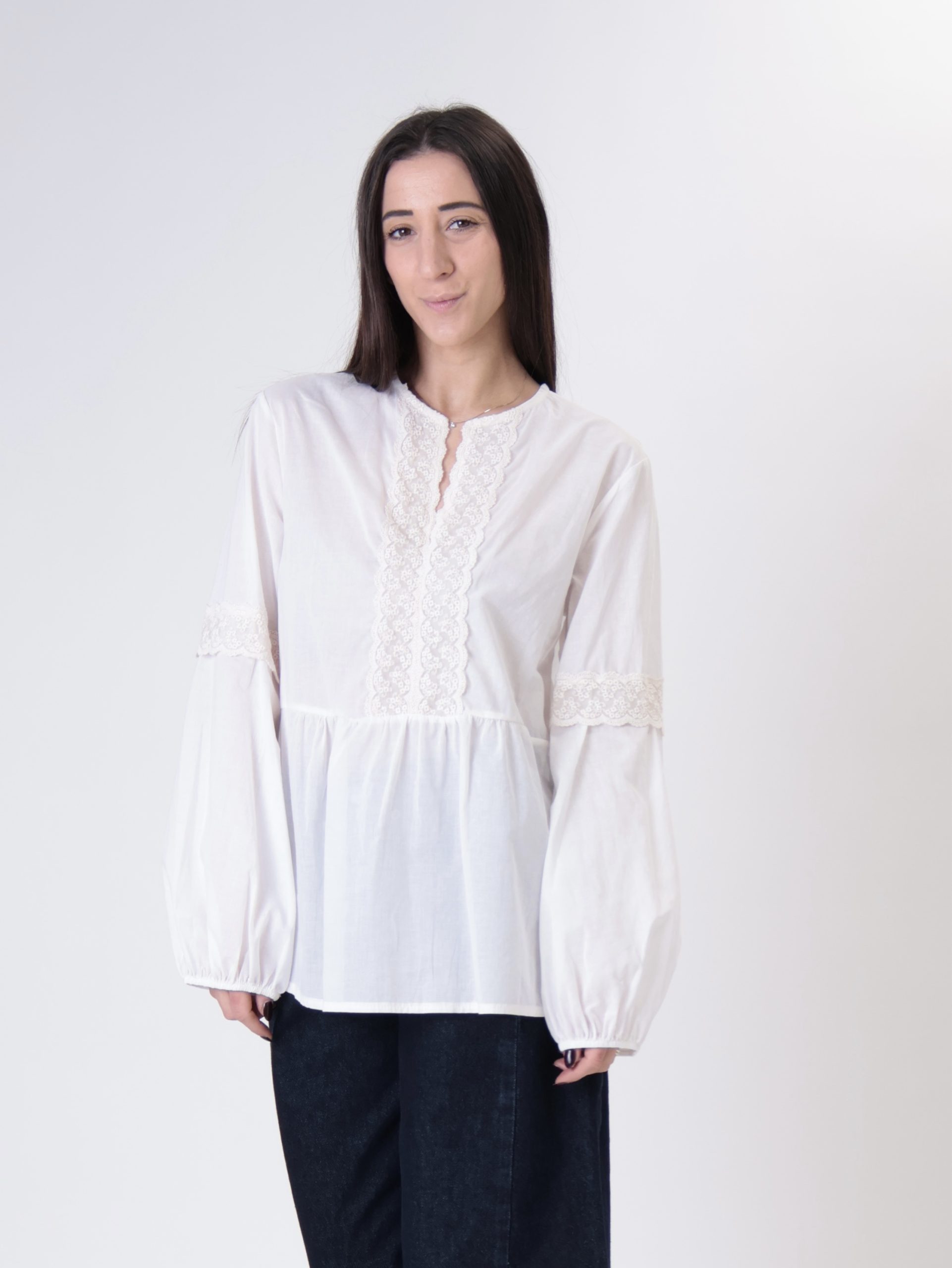 Blusa pizzo naturale bianco
