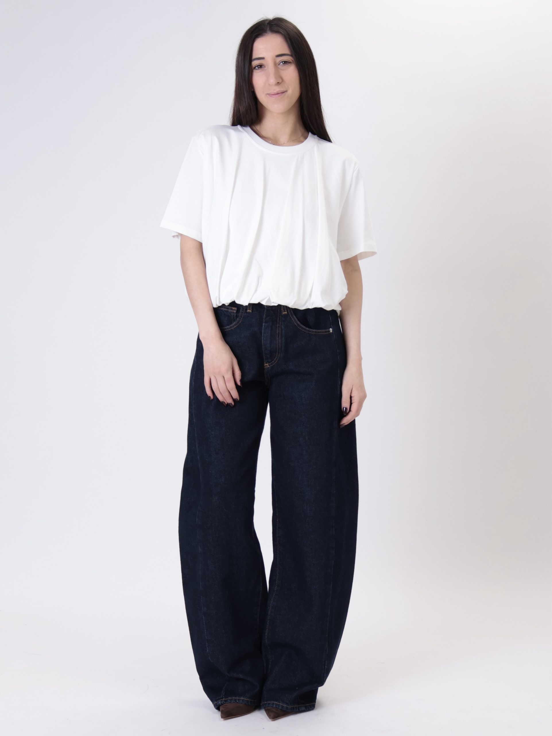 T-shirt crop arricciata bianco PREORDINE 26/03