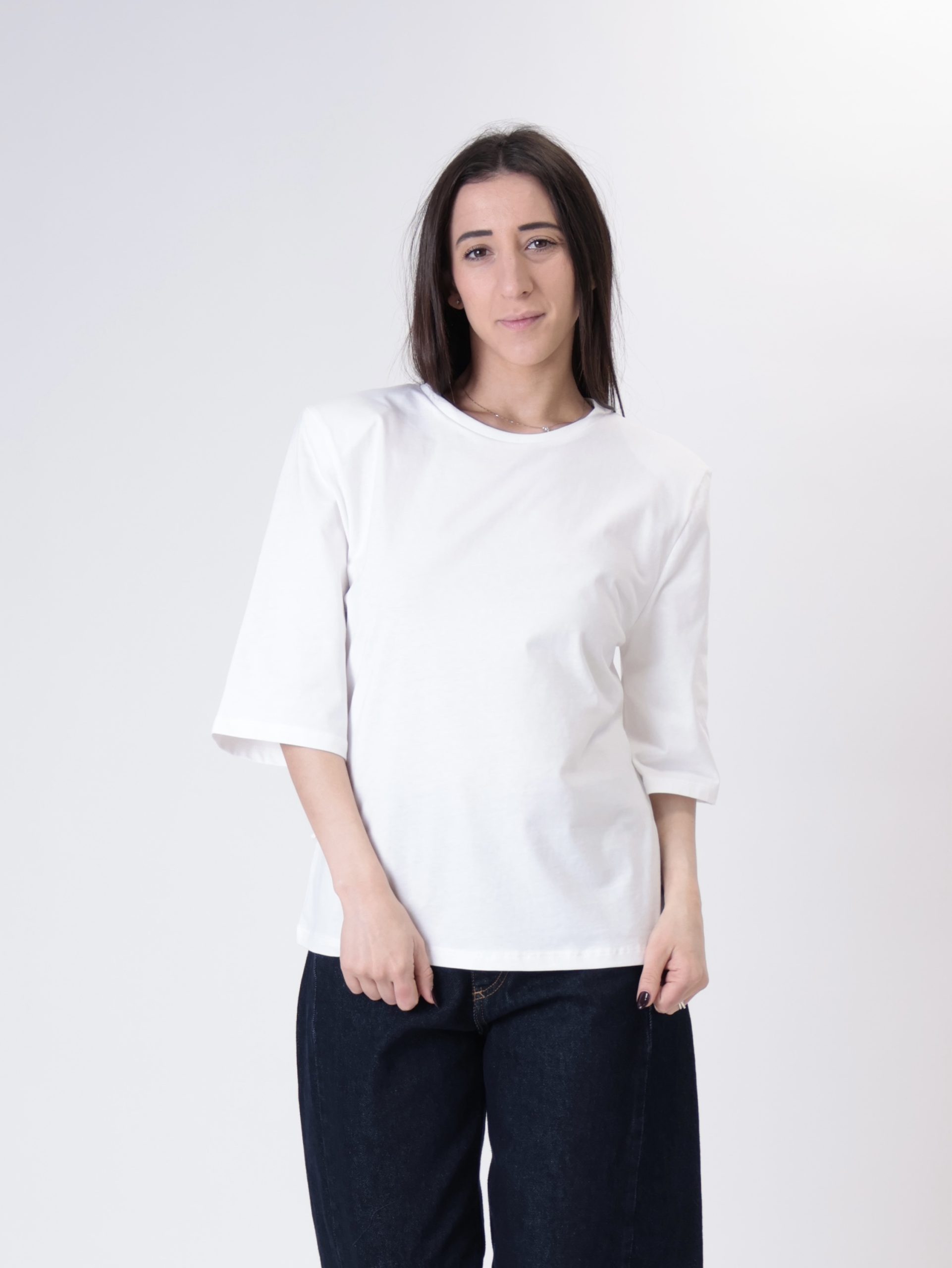 T-shirt spalle imbottite laccio retro bianco