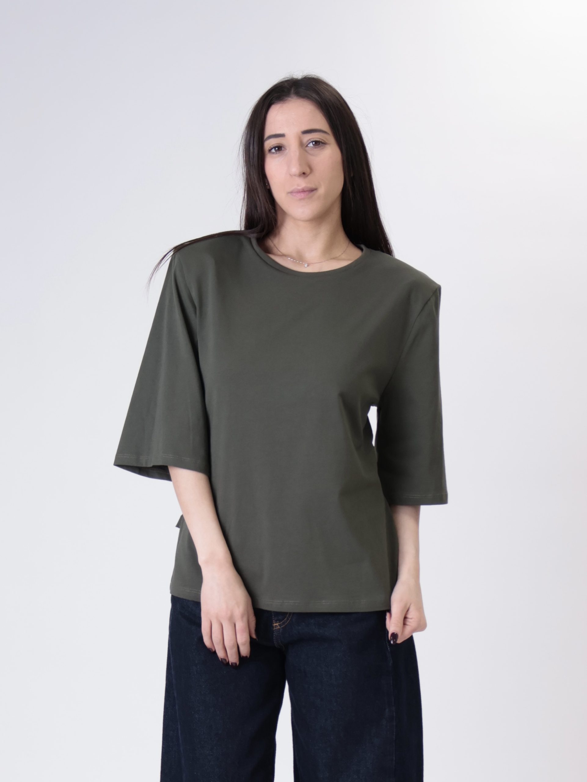 T-shirt spalle imbottite laccio retro militare