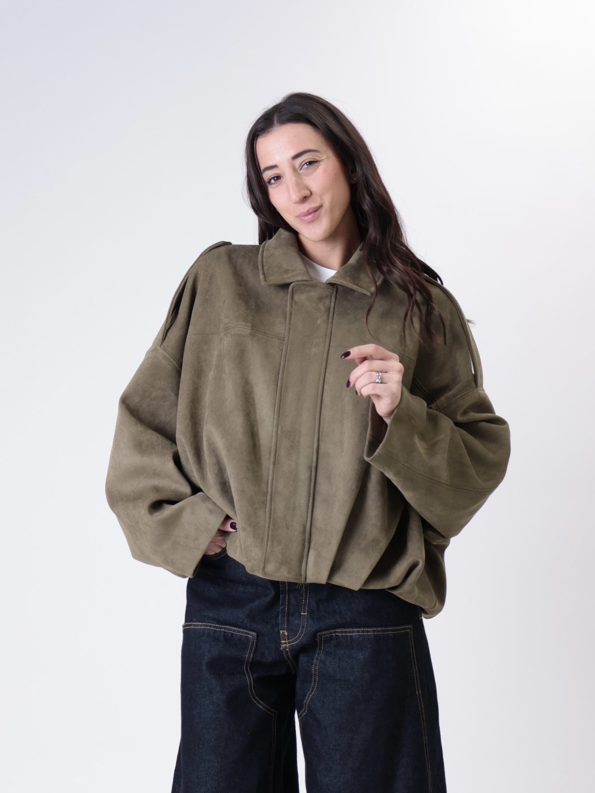 Bomber suede arricciato militare