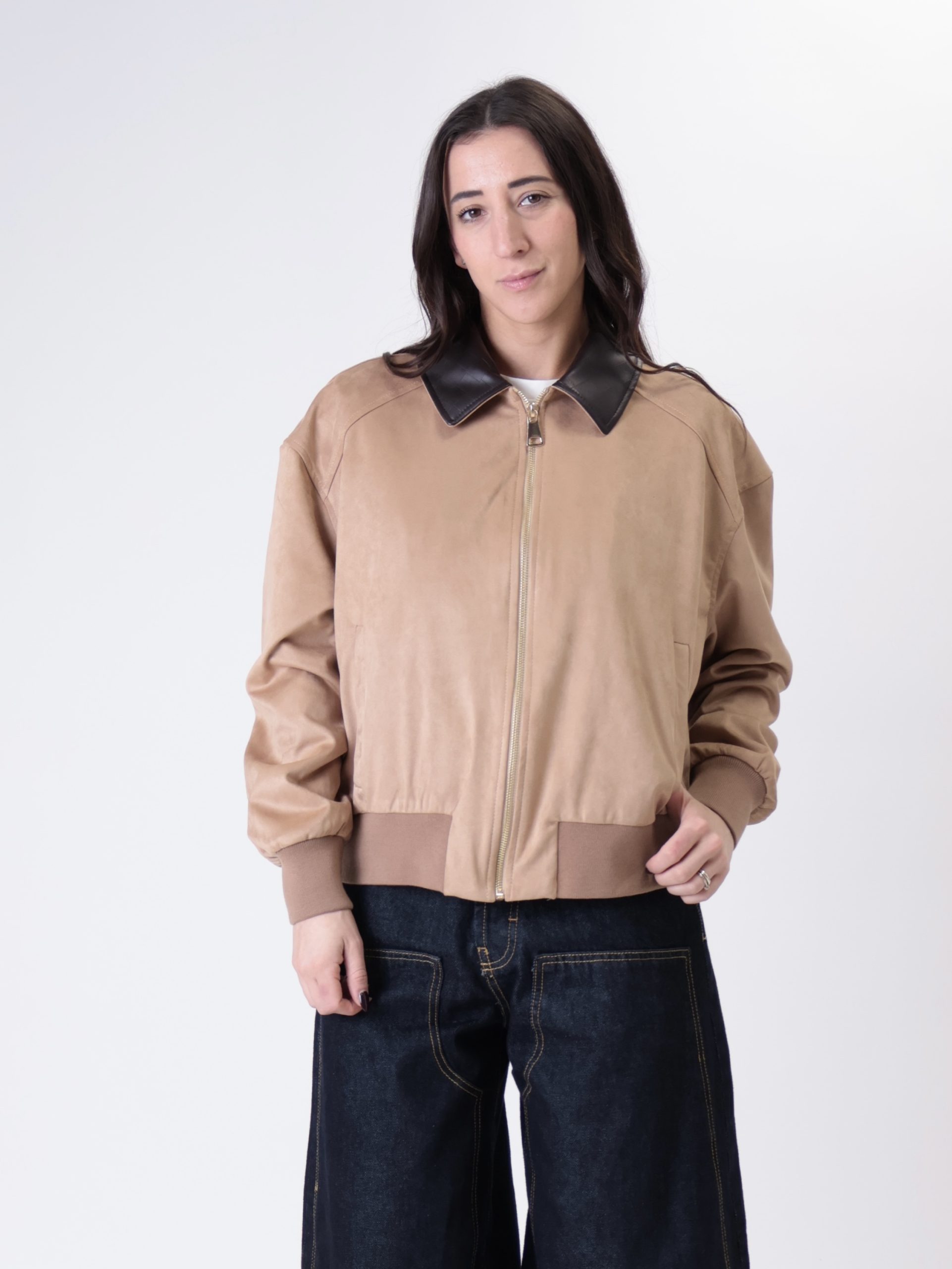 Bomber suede polsini beige
