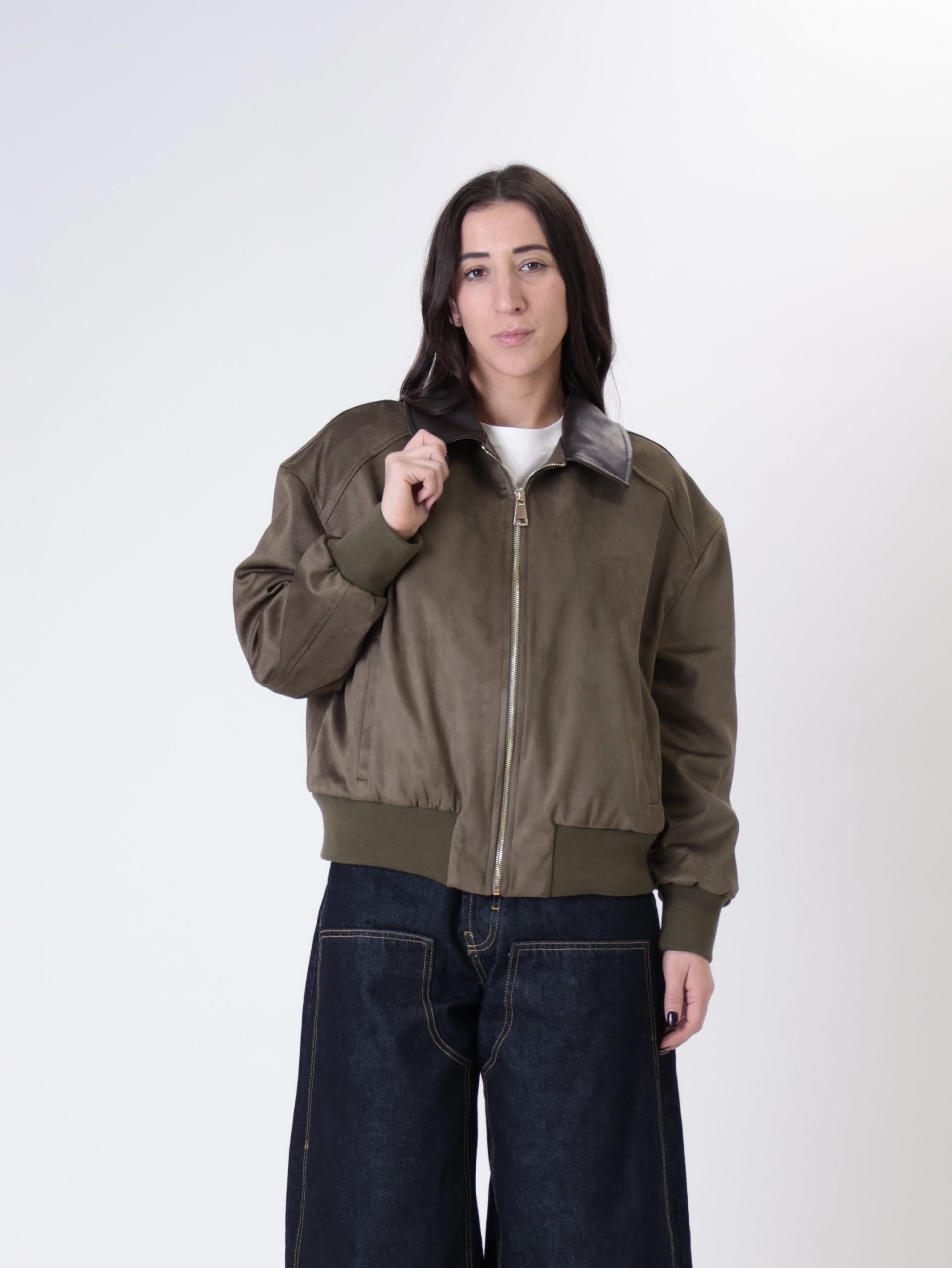 Bomber suede polsini militare