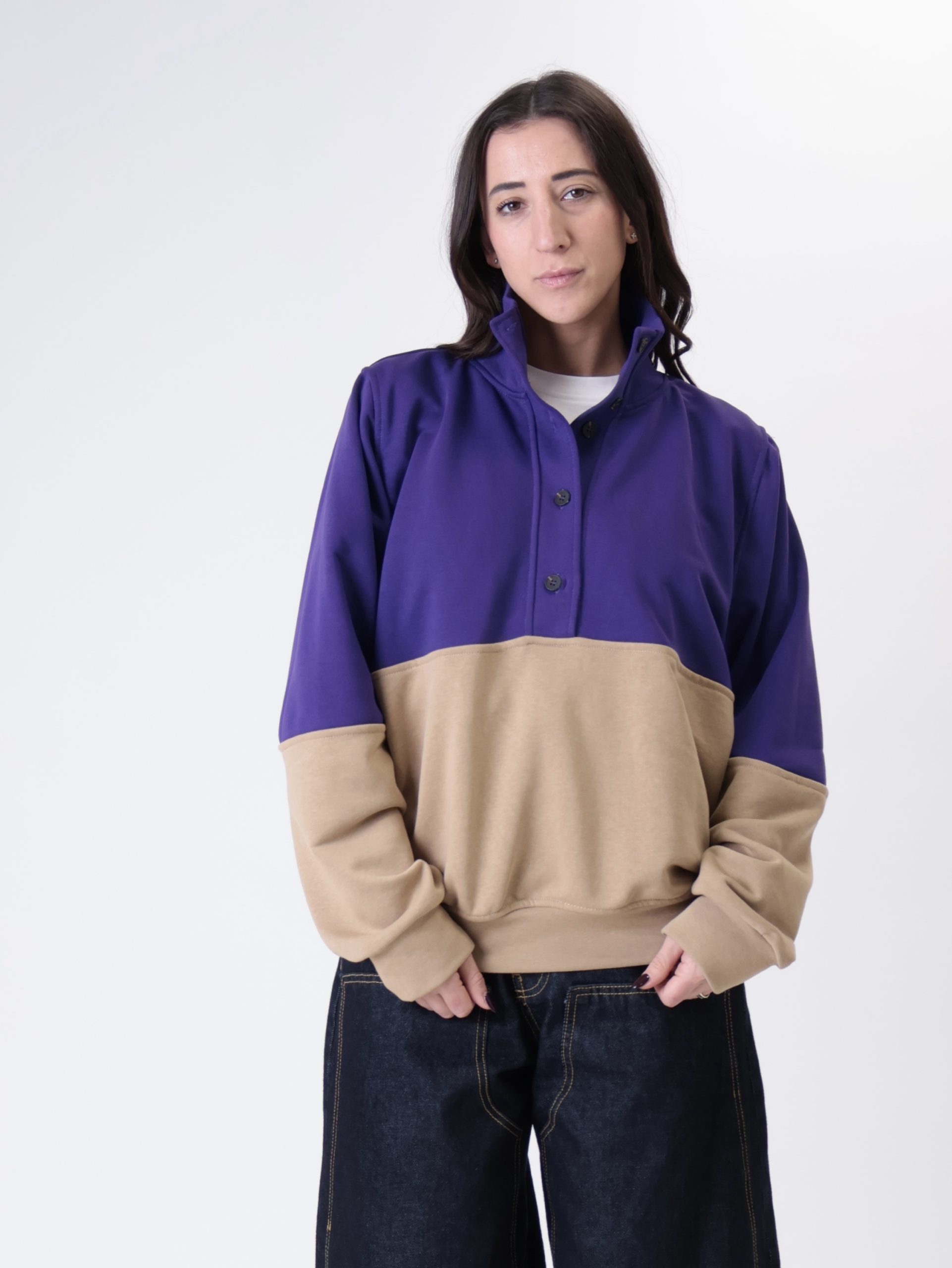 Felpa bottoni viola/tabacco PREORDINE 27/03