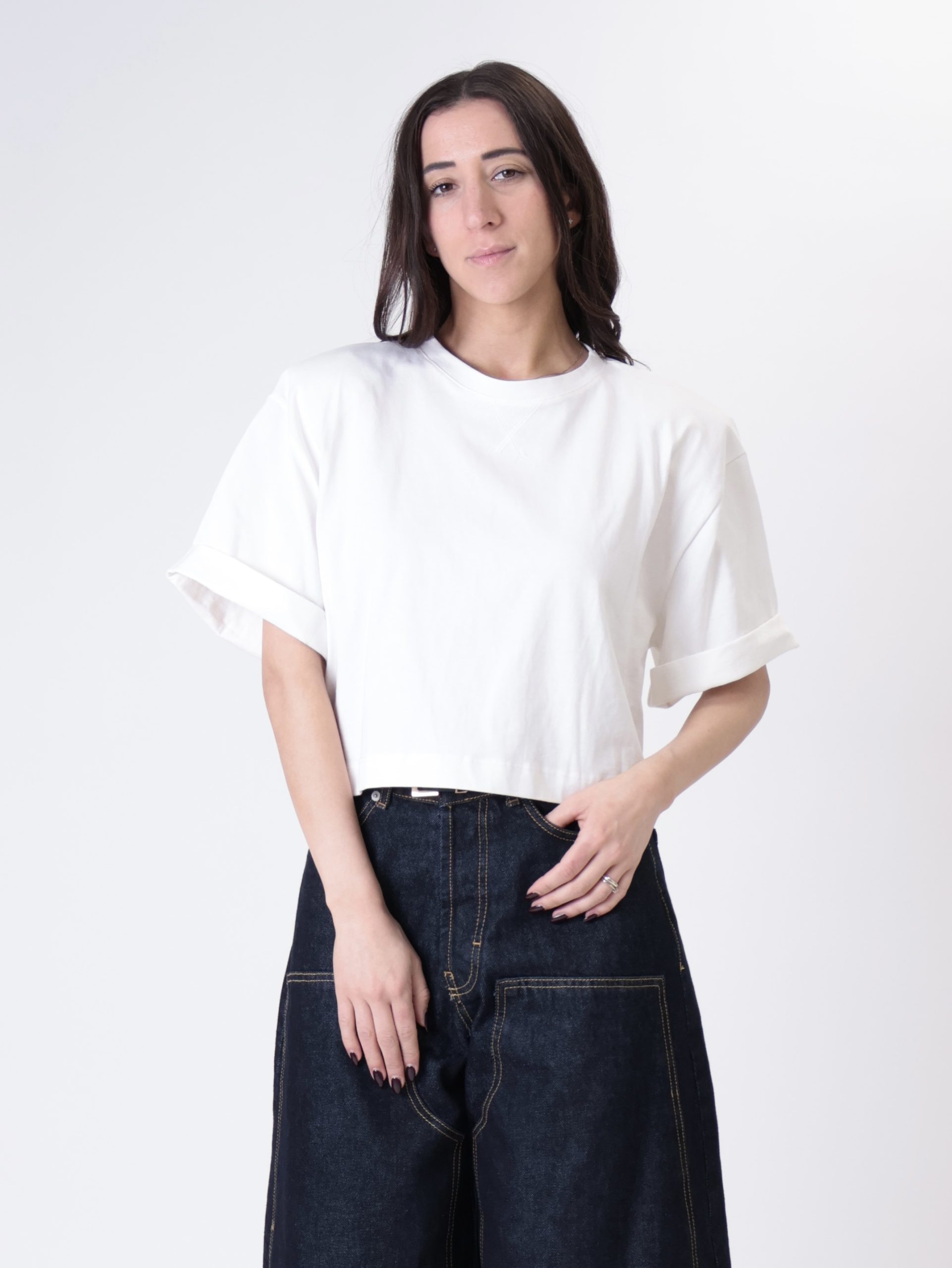 T-shirt crop spalle imbottite bianco