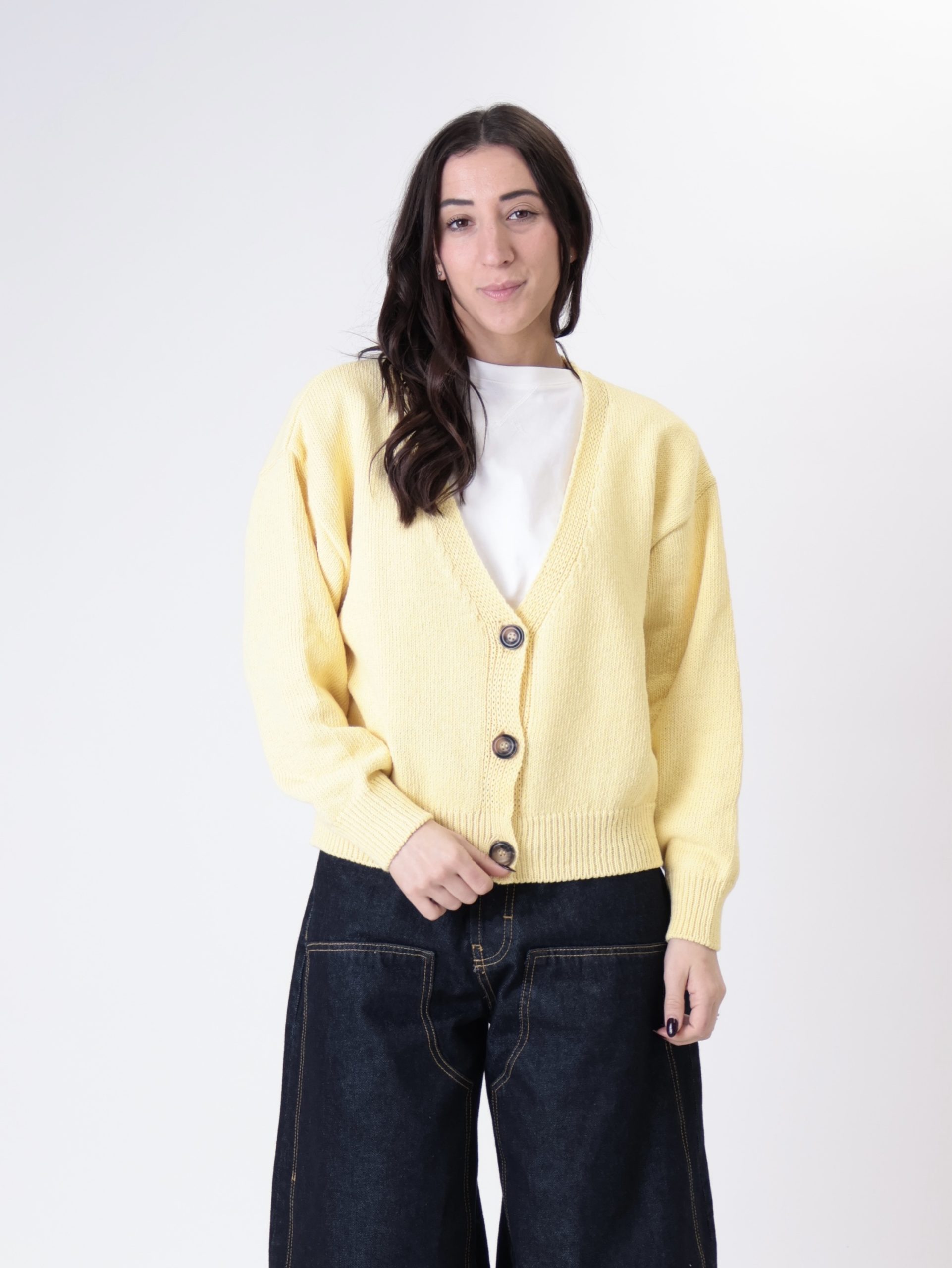 Cardigan basic cotone giallo