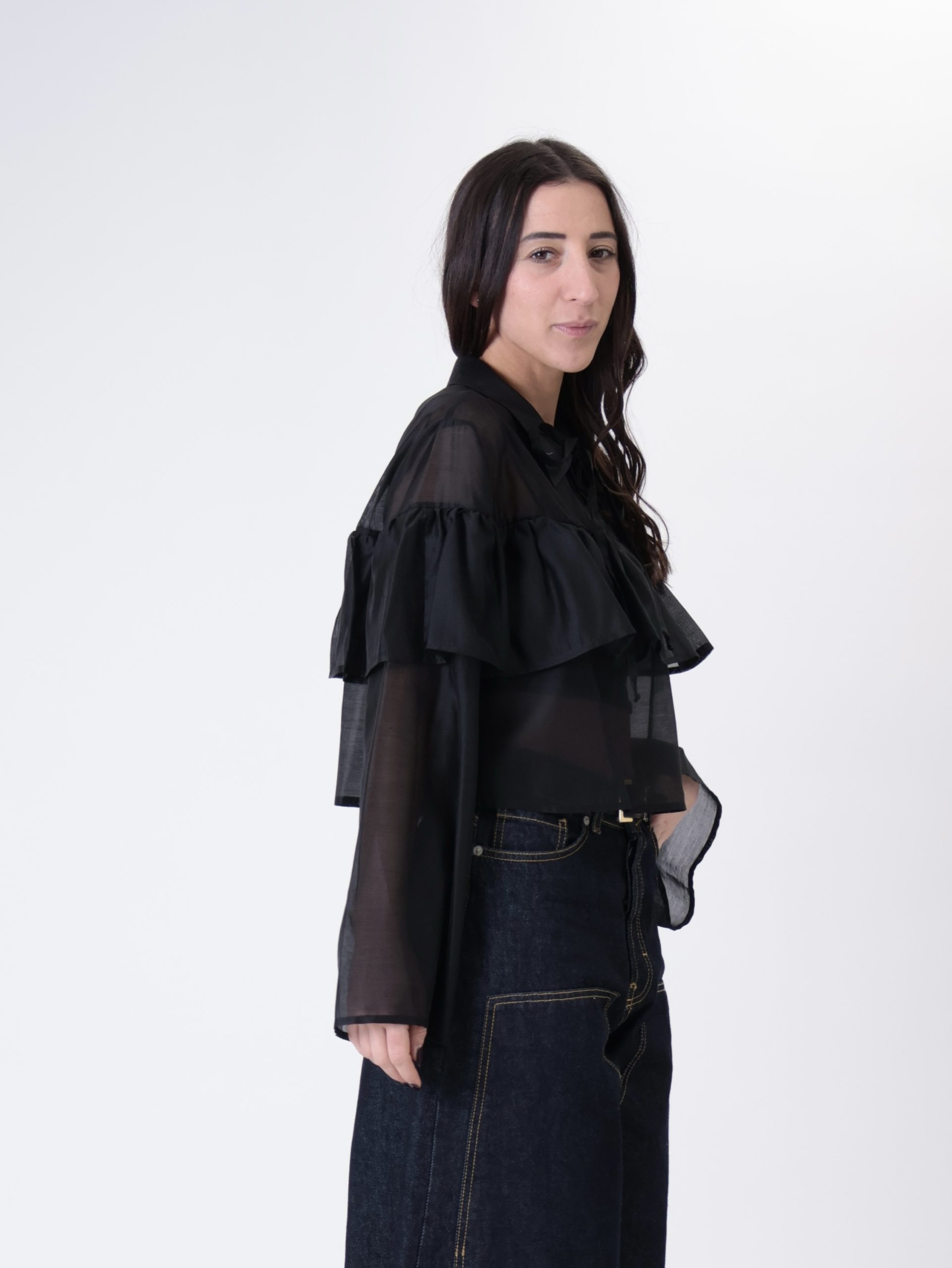 Blusa crop voilant nero