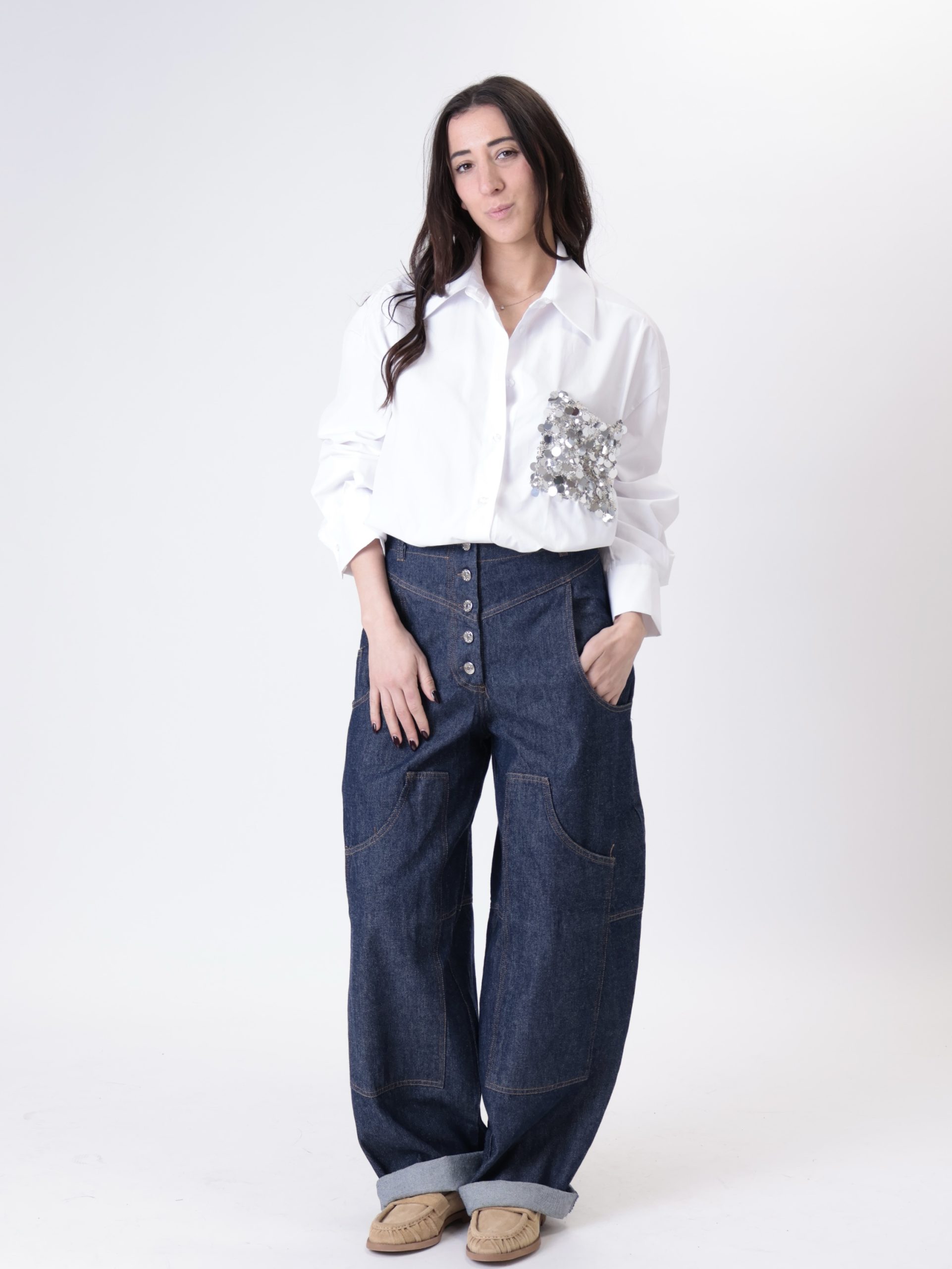 Camicia tasca paillettes bianco PREORDINE 23/03