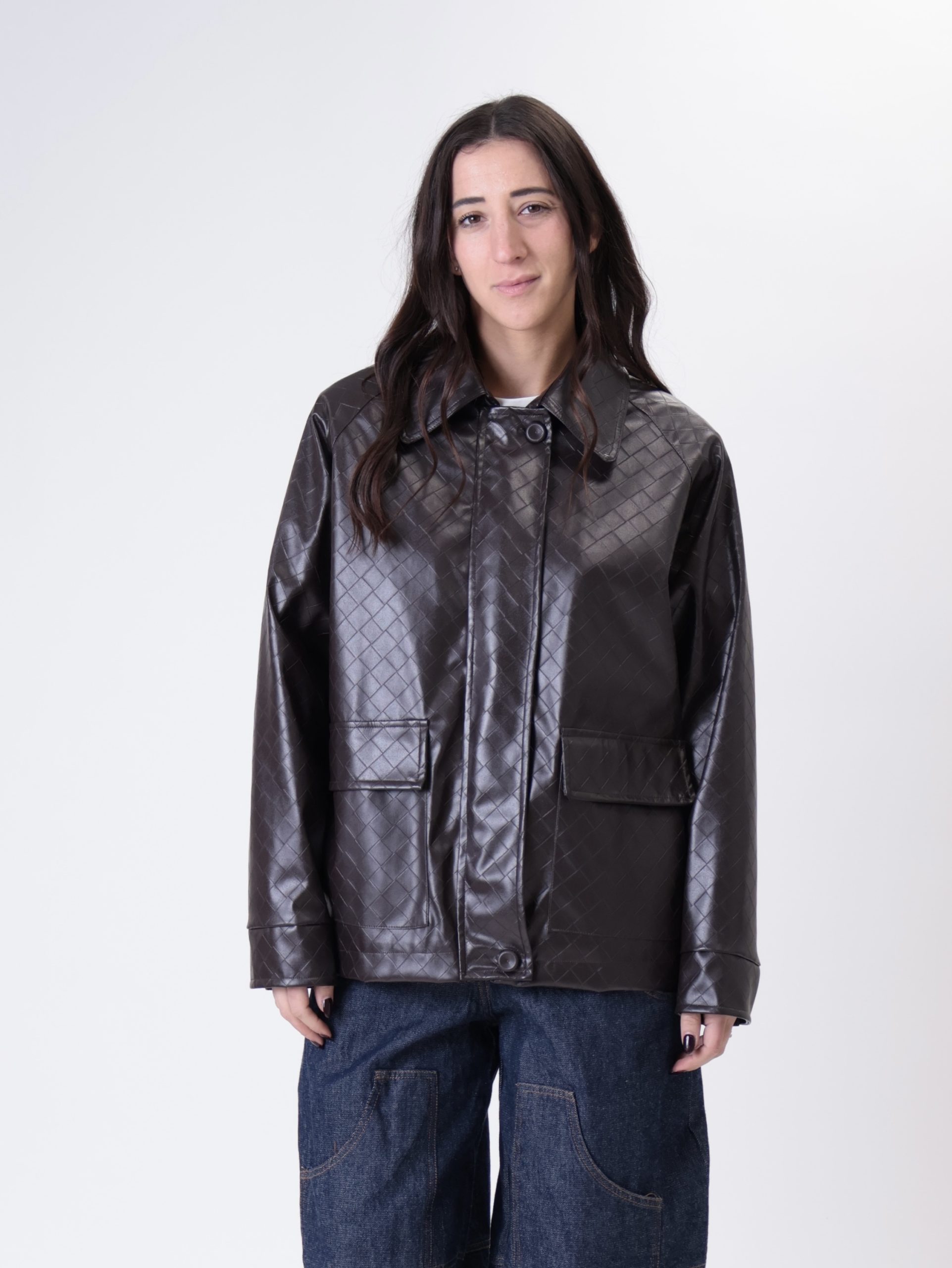 Giacca ecopelle intrecciato moro