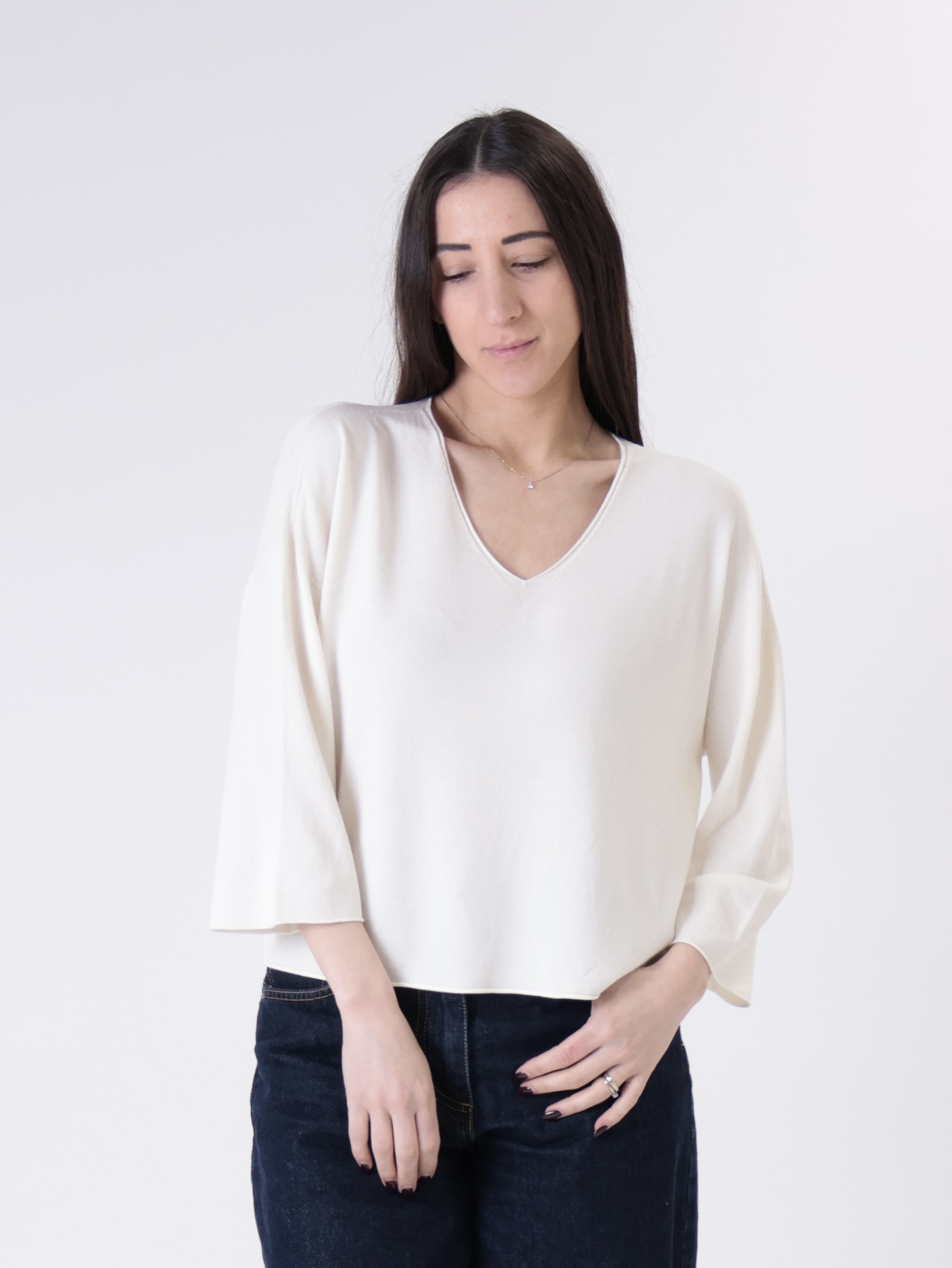 Pullover viscosa scollo V panna