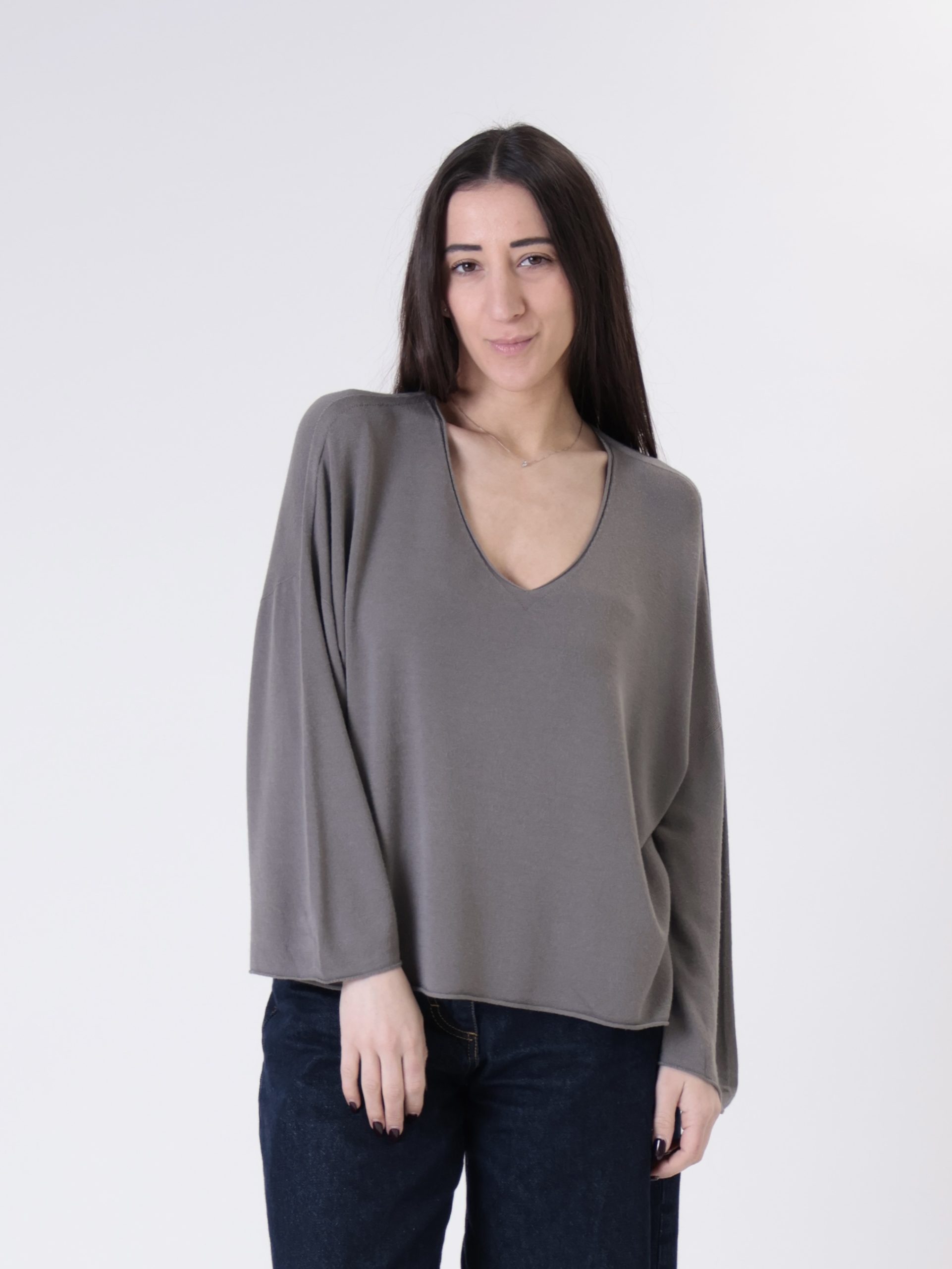 Pullover viscosa scollo V antracite