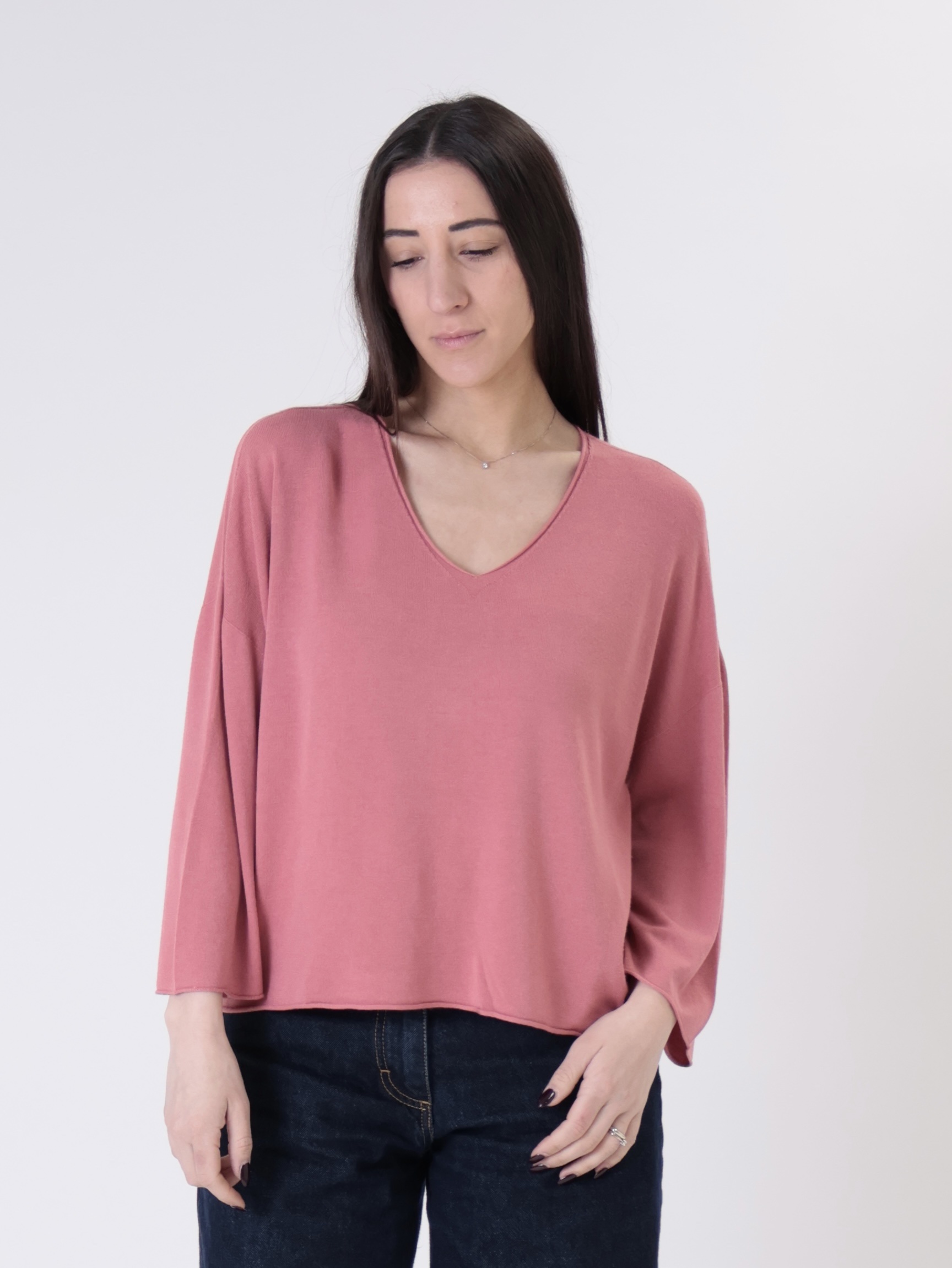 Pullover viscosa scollo V rosa