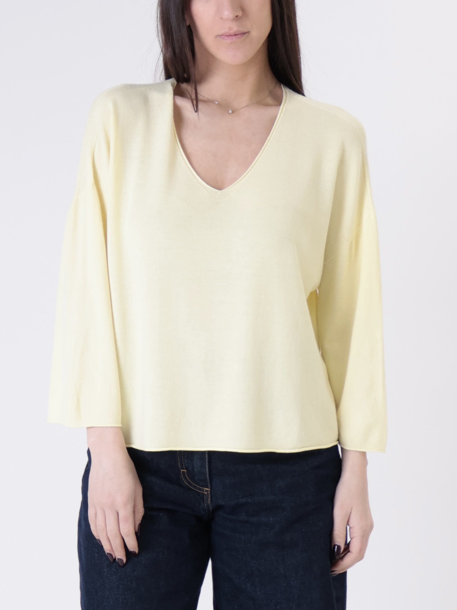 Pullover viscosa scollo V giallo