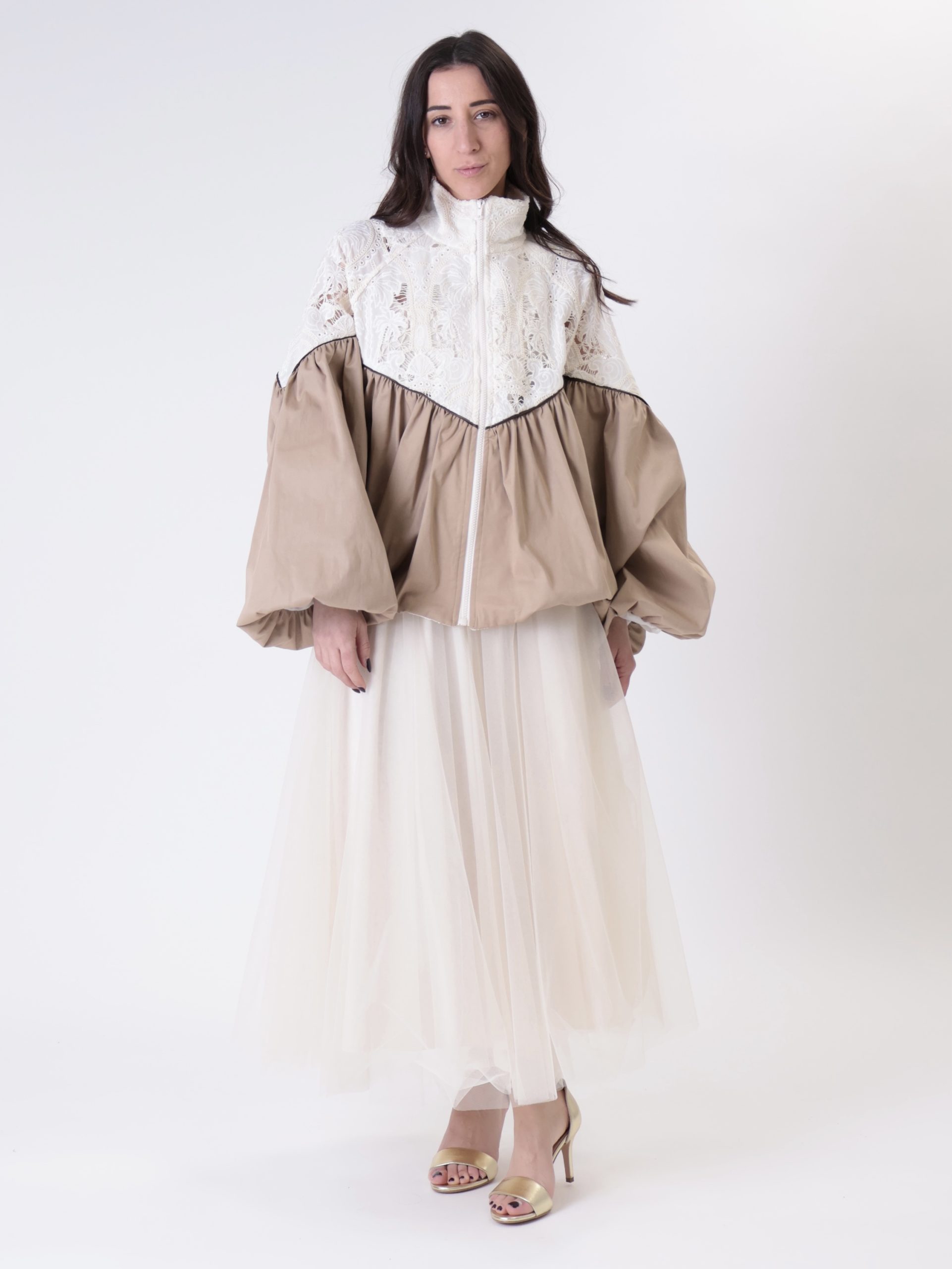 Giacca zip pizzo tortora/panna PREORDINE 30/03