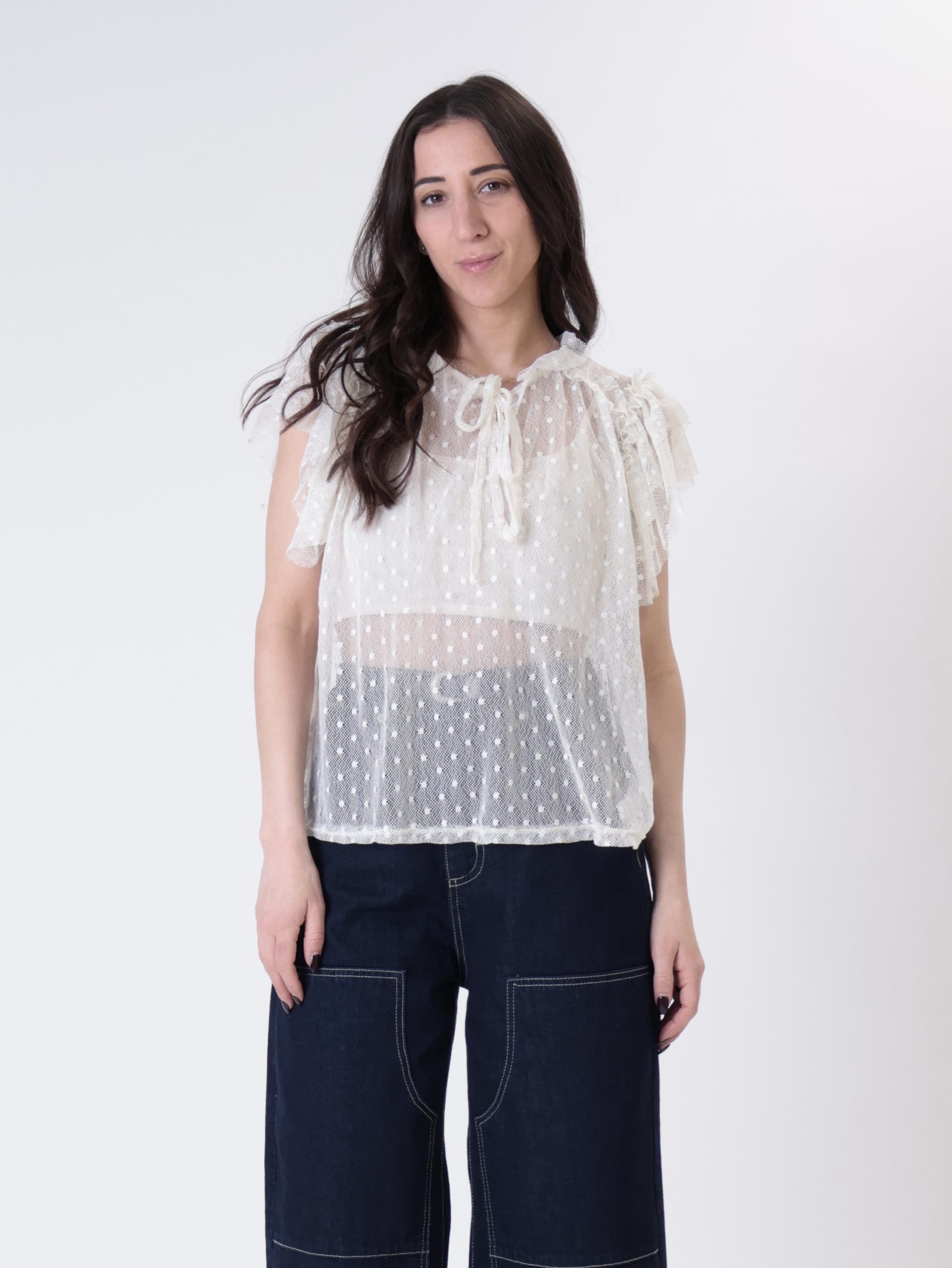 Blusa rouches punto smock burro