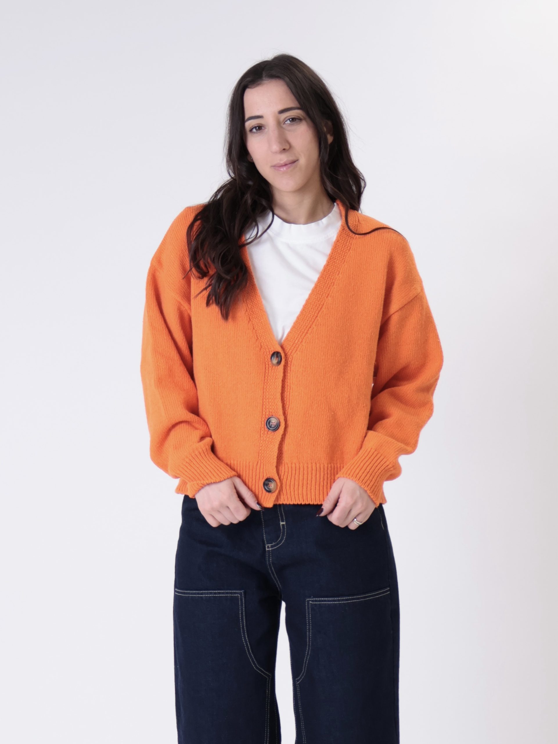 Cardigan basic cotone arancione