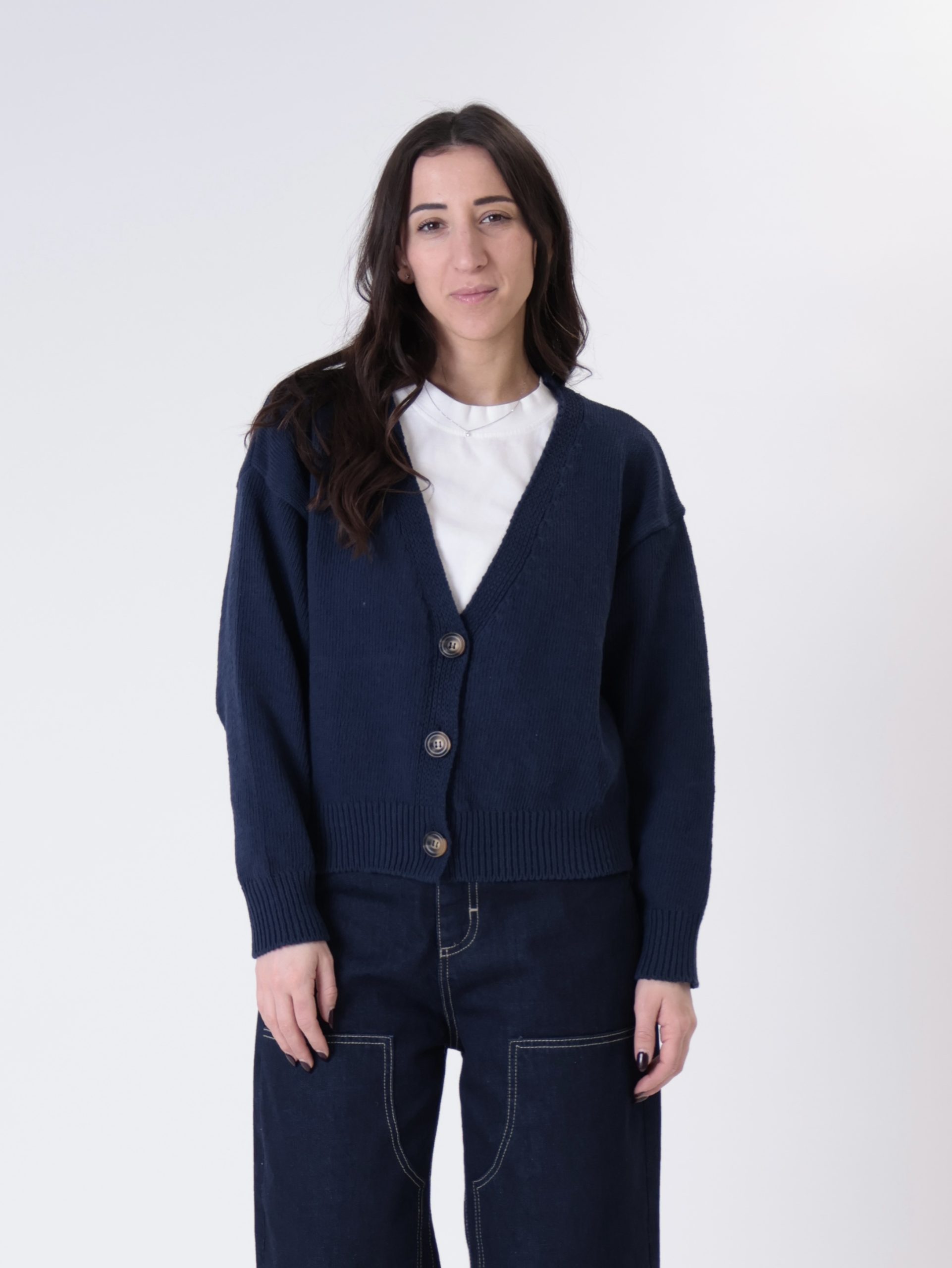 Cardigan basic cotone blu