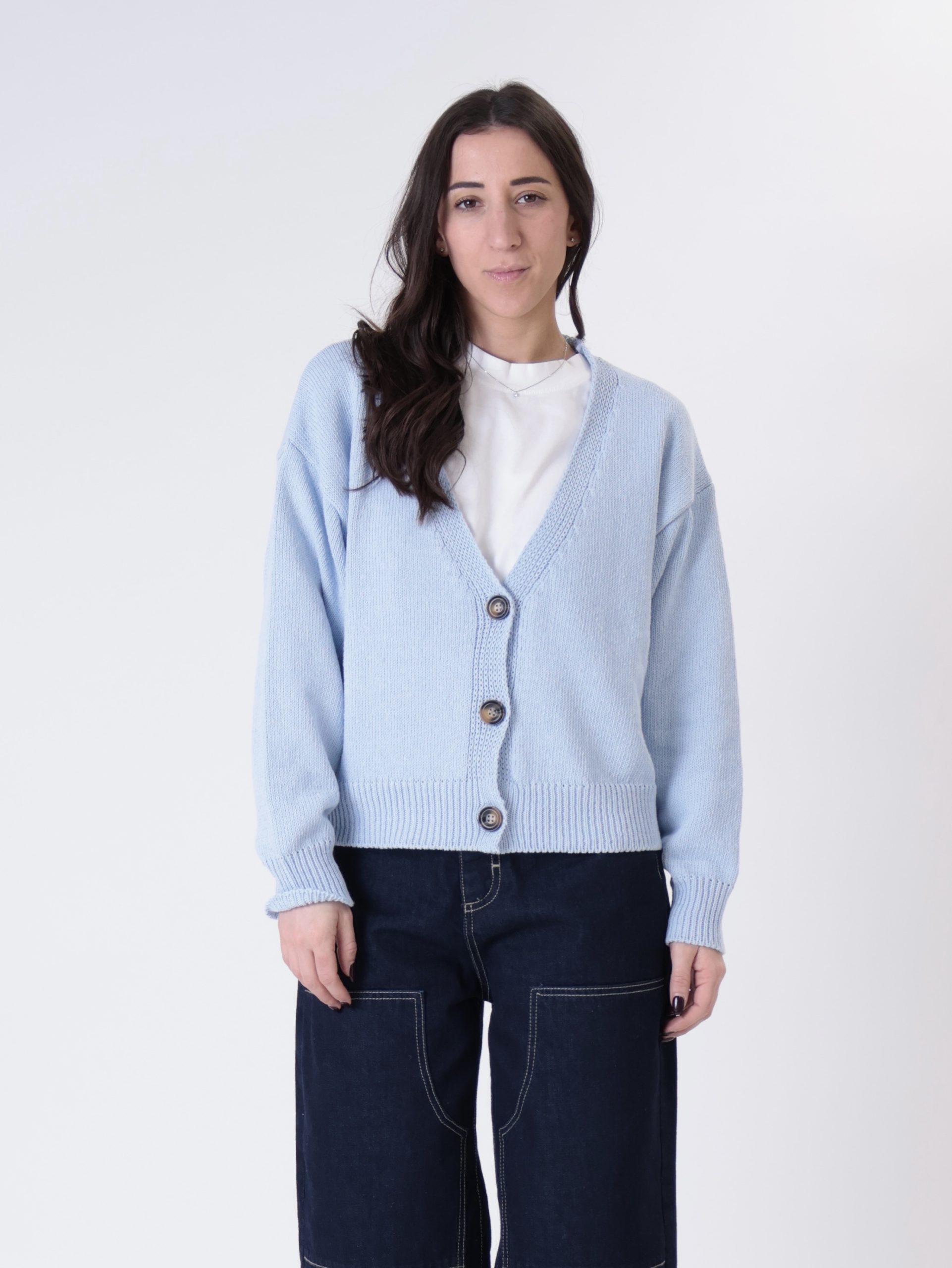 Cardigan basic cotone celeste