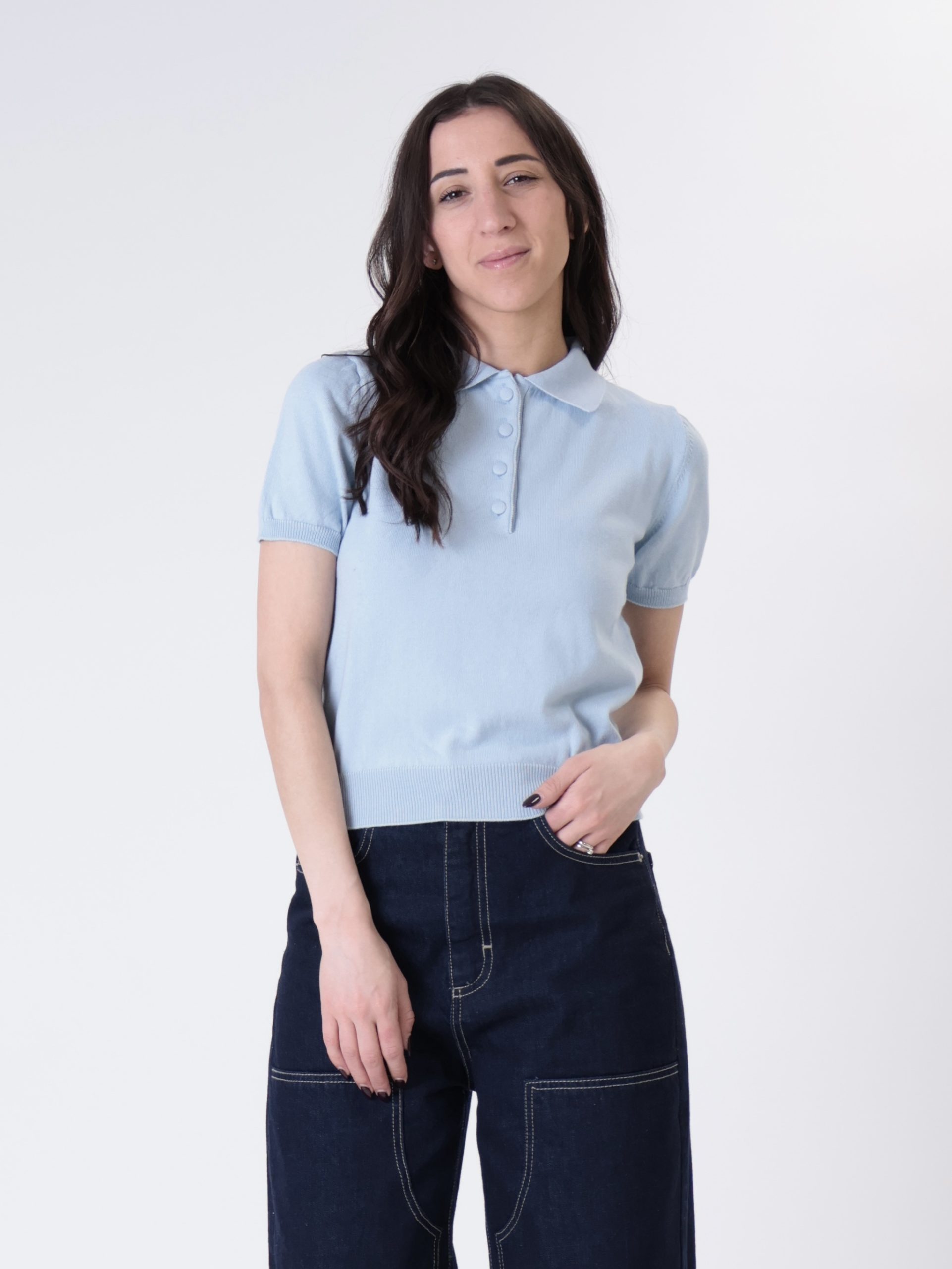 Polo bottoni m/corta celeste