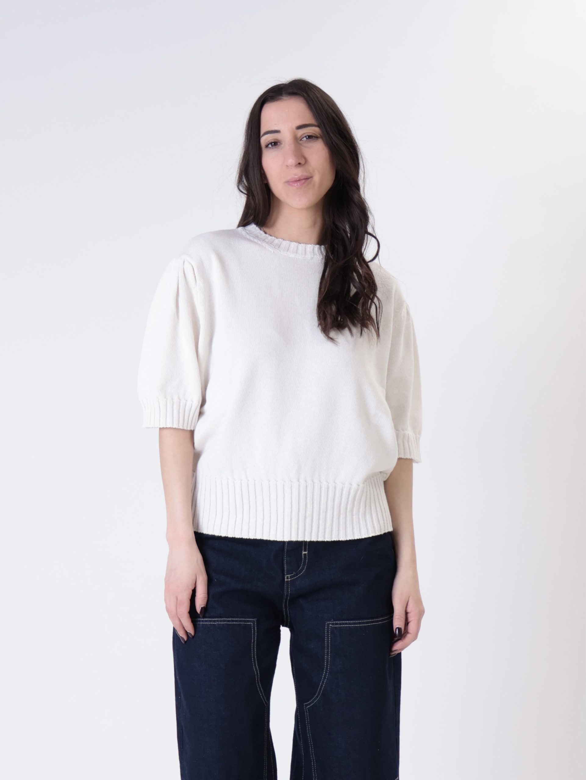 Pullover mezza manica sbuffo bianco