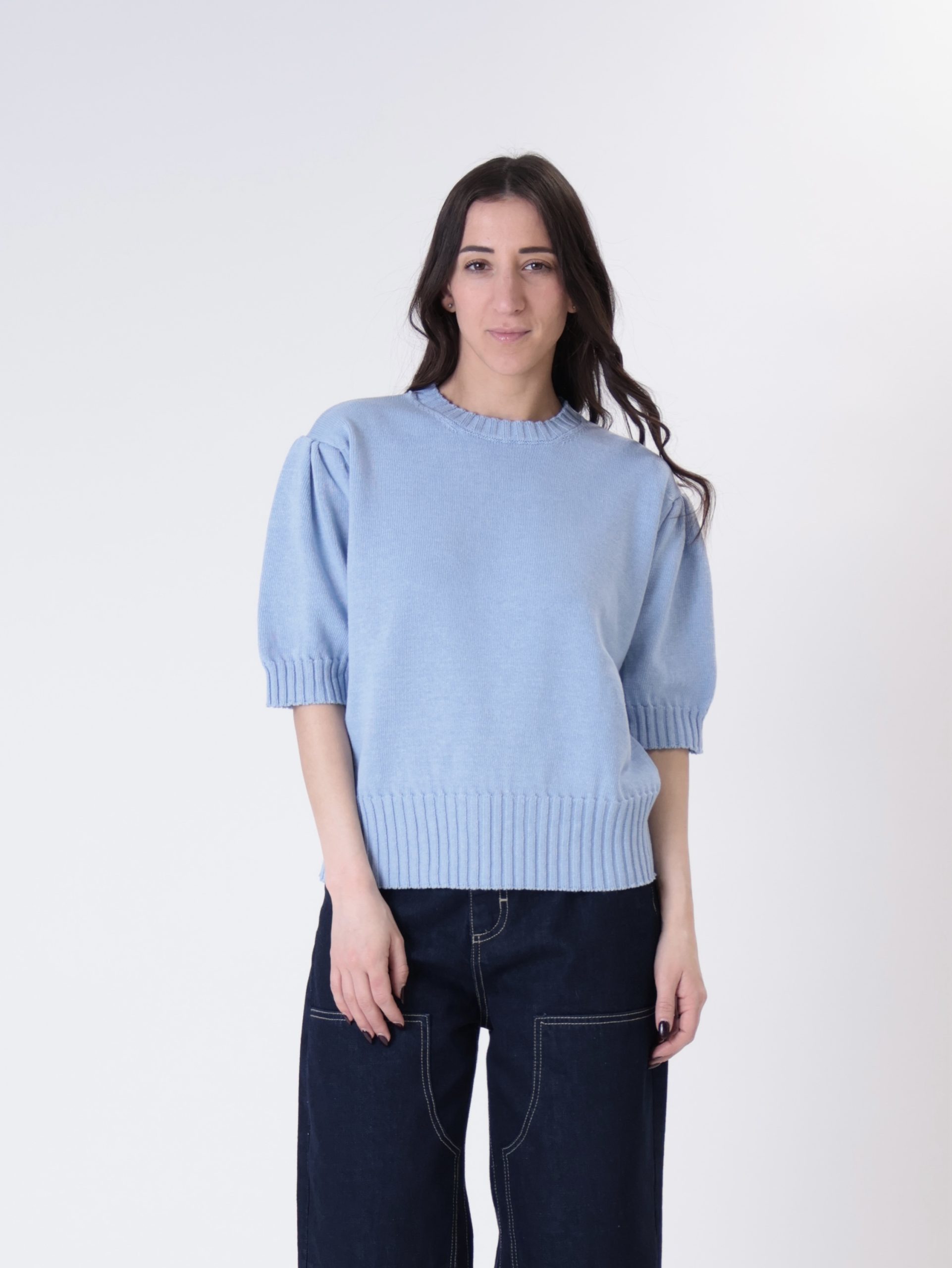 Pullover mezza manica sbuffo azzurro