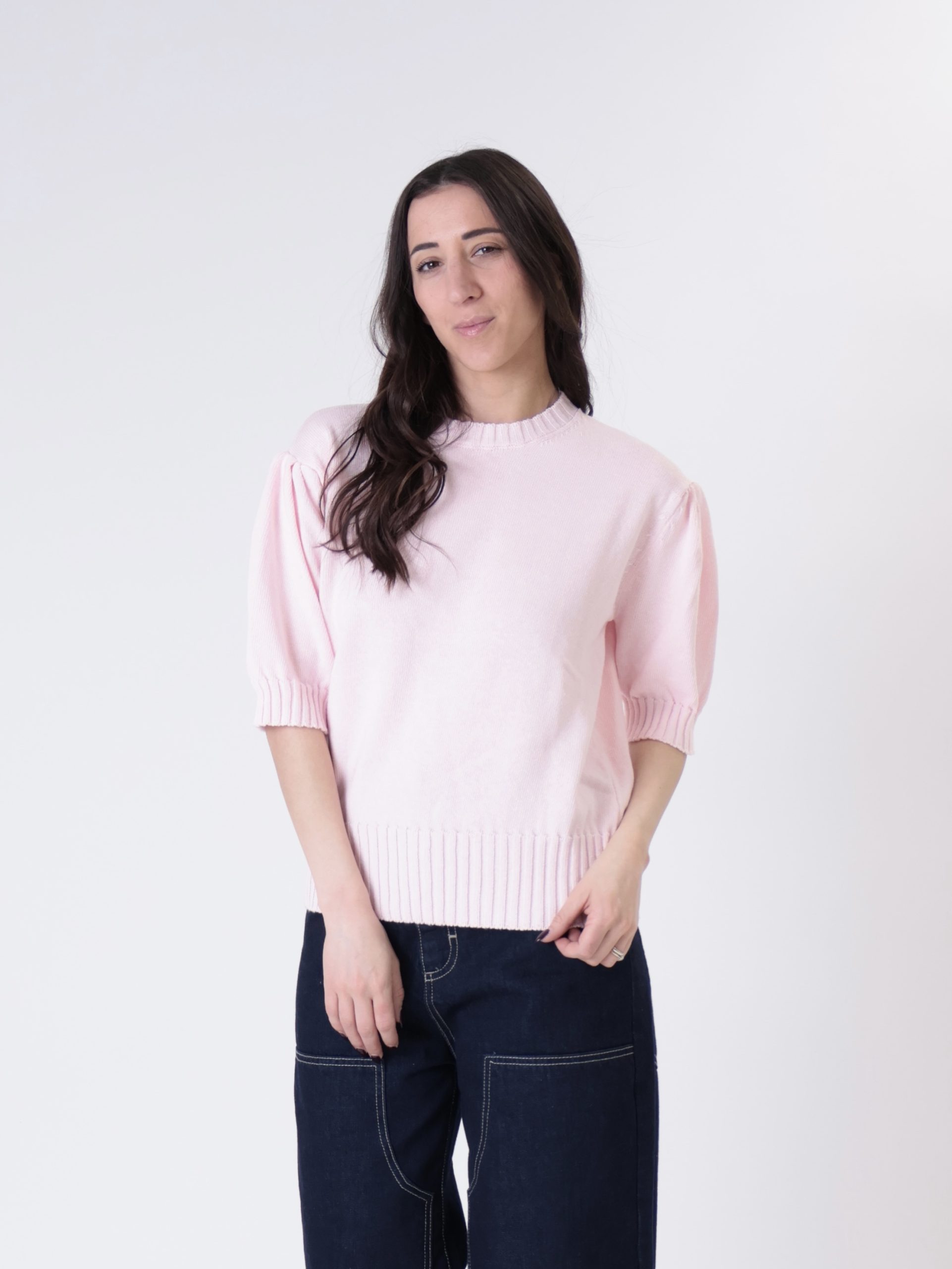 Pullover mezza manica sbuffo rosa