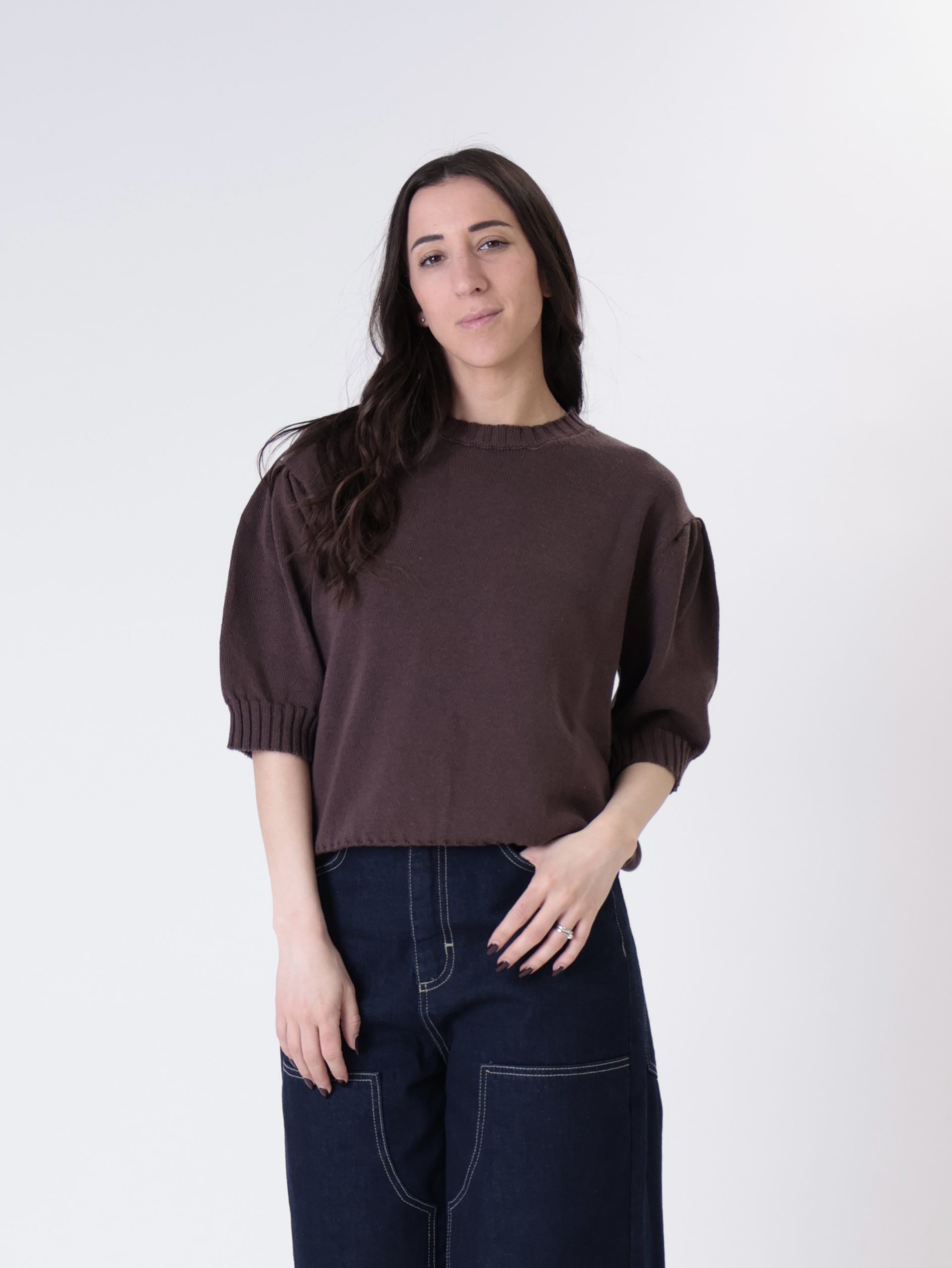 Pullover mezza manica sbuffo moro