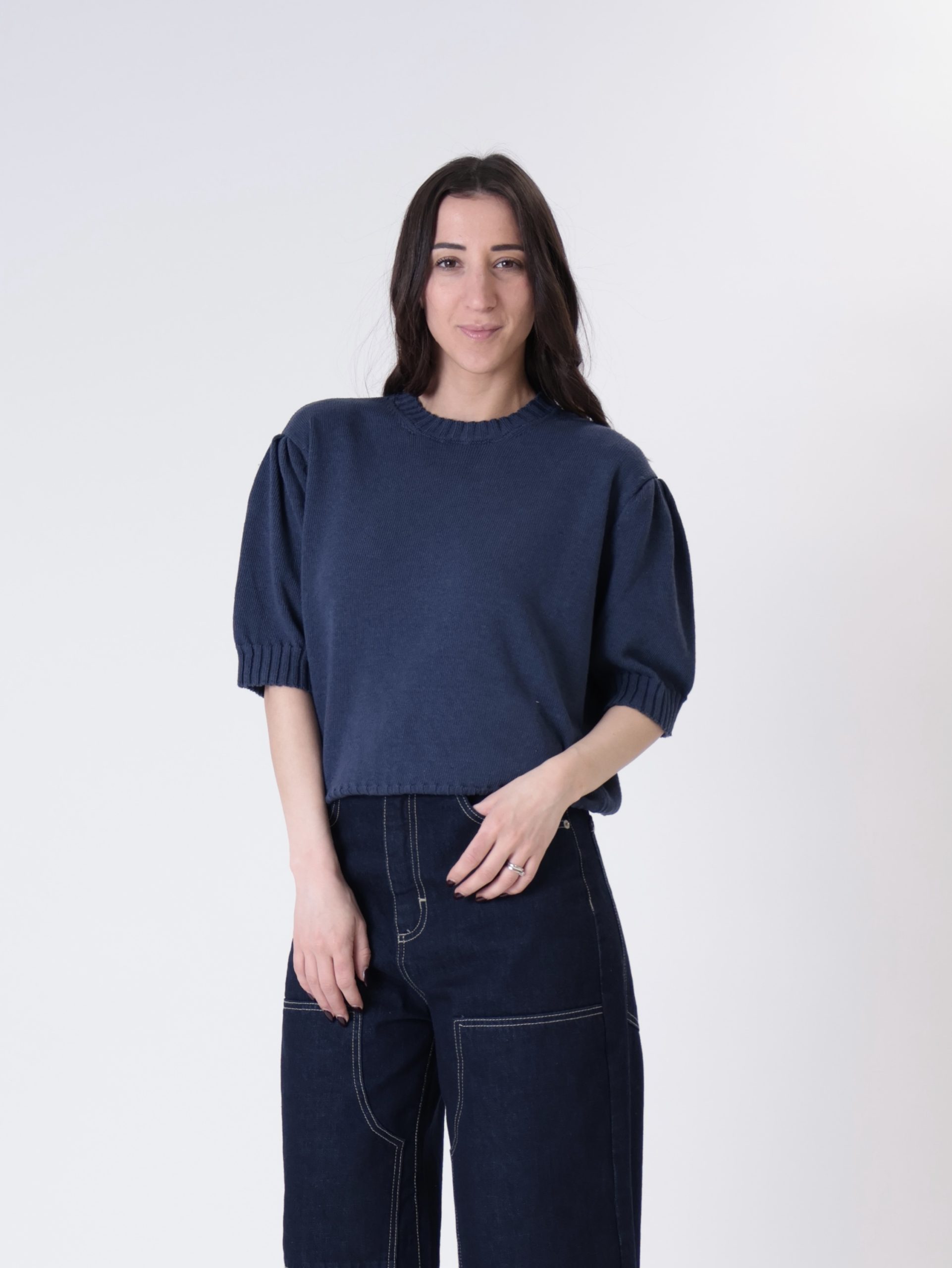 Pullover mezza manica sbuffo blu