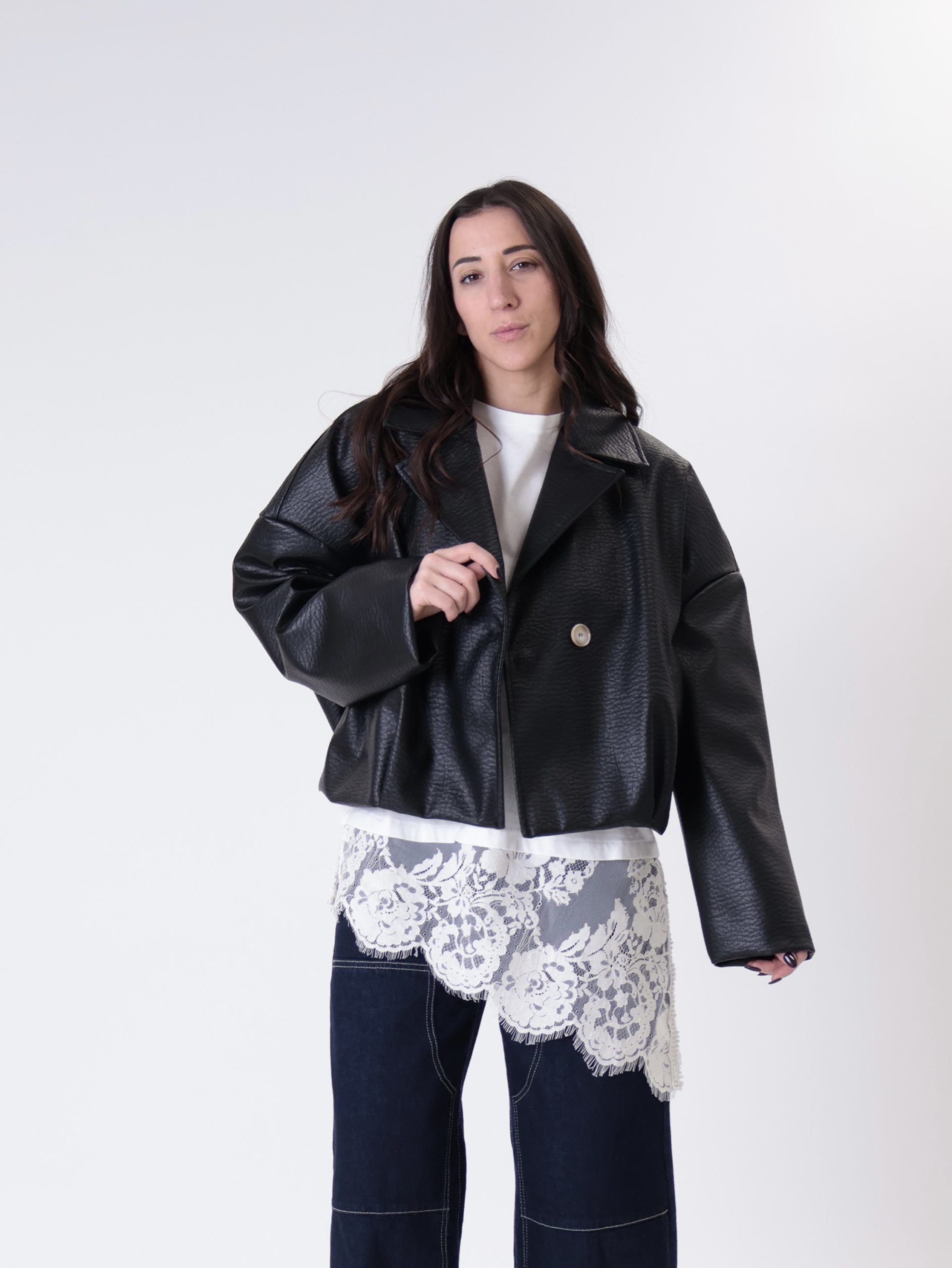 Bomber ecopelle doppiopetto nero