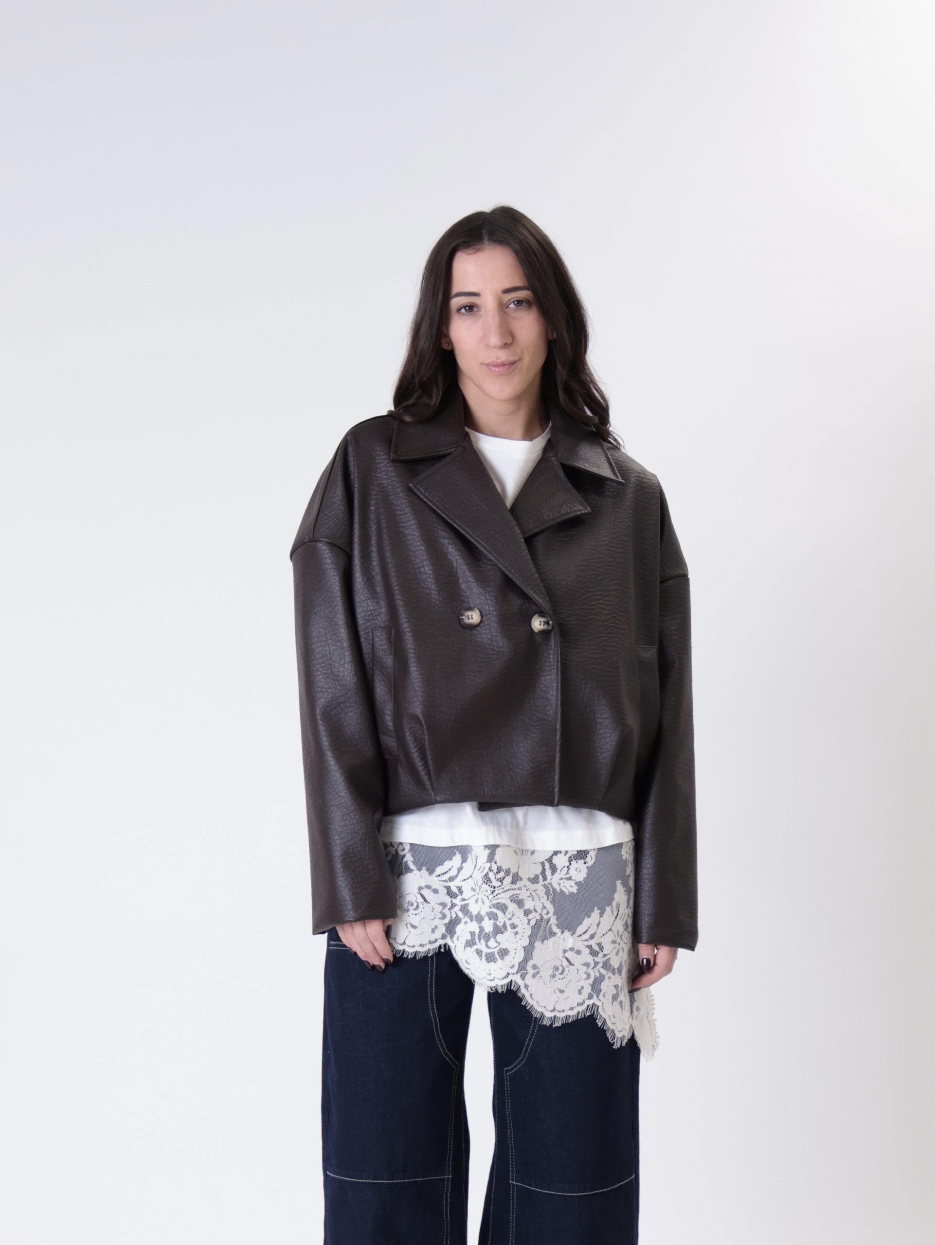 Bomber ecopelle doppiopetto moro