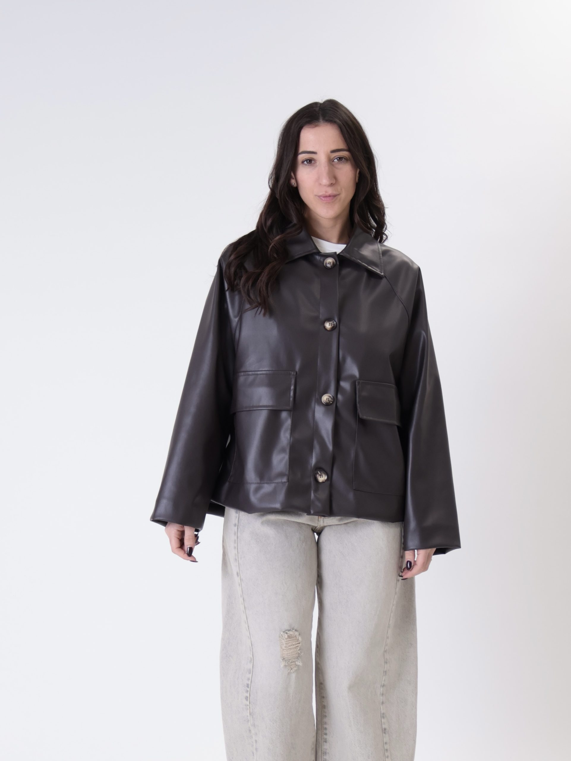 Giacca ecopelle bottoni moro