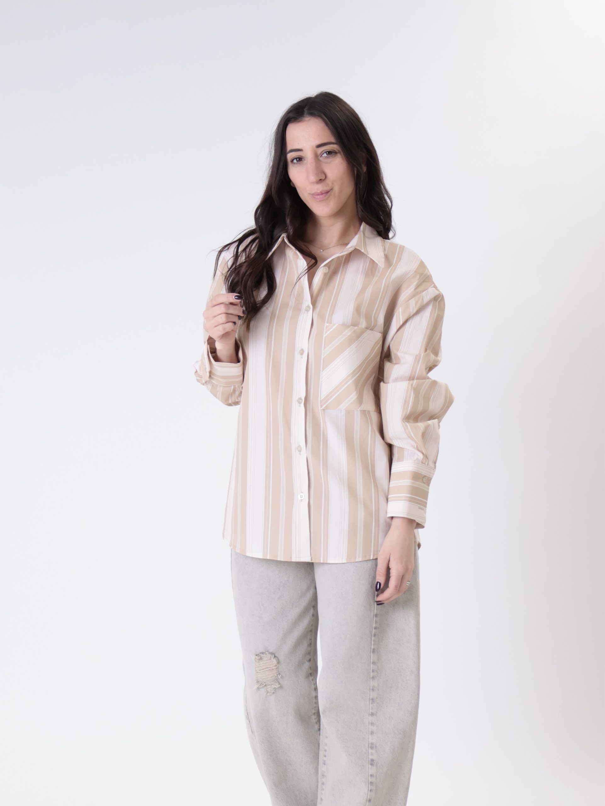 Camicia righe cipria/beige
