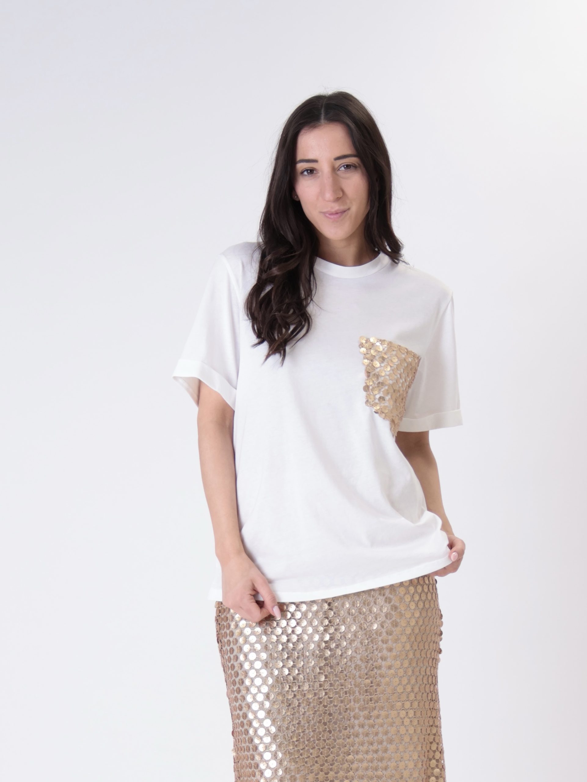 T-shirt tasca paillettes oro
