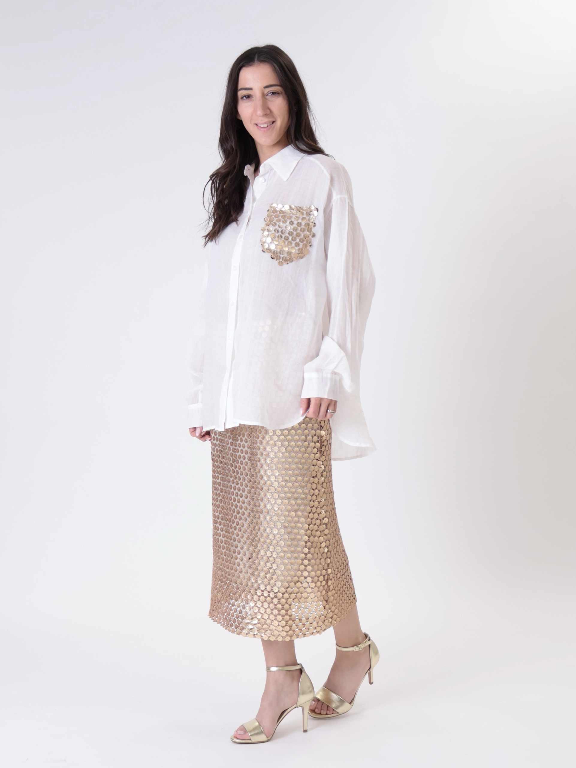 Camicia tasca paillettes oro