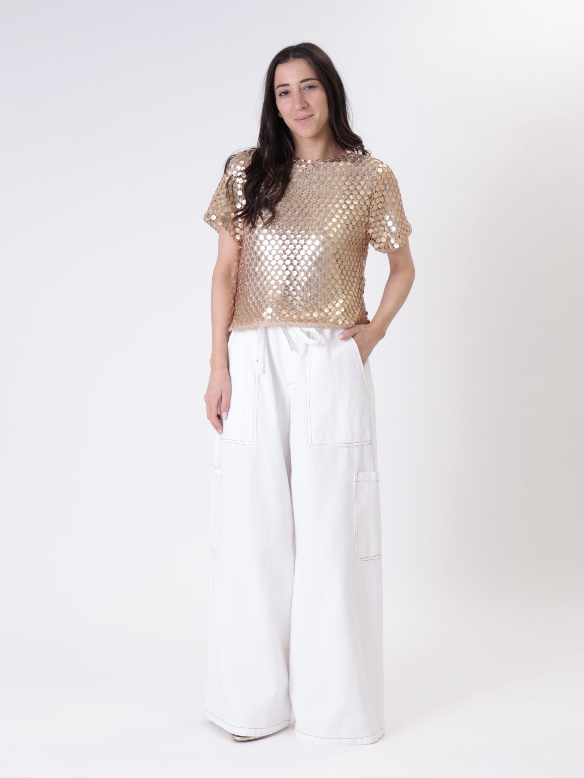 T-shirt paillettes oro