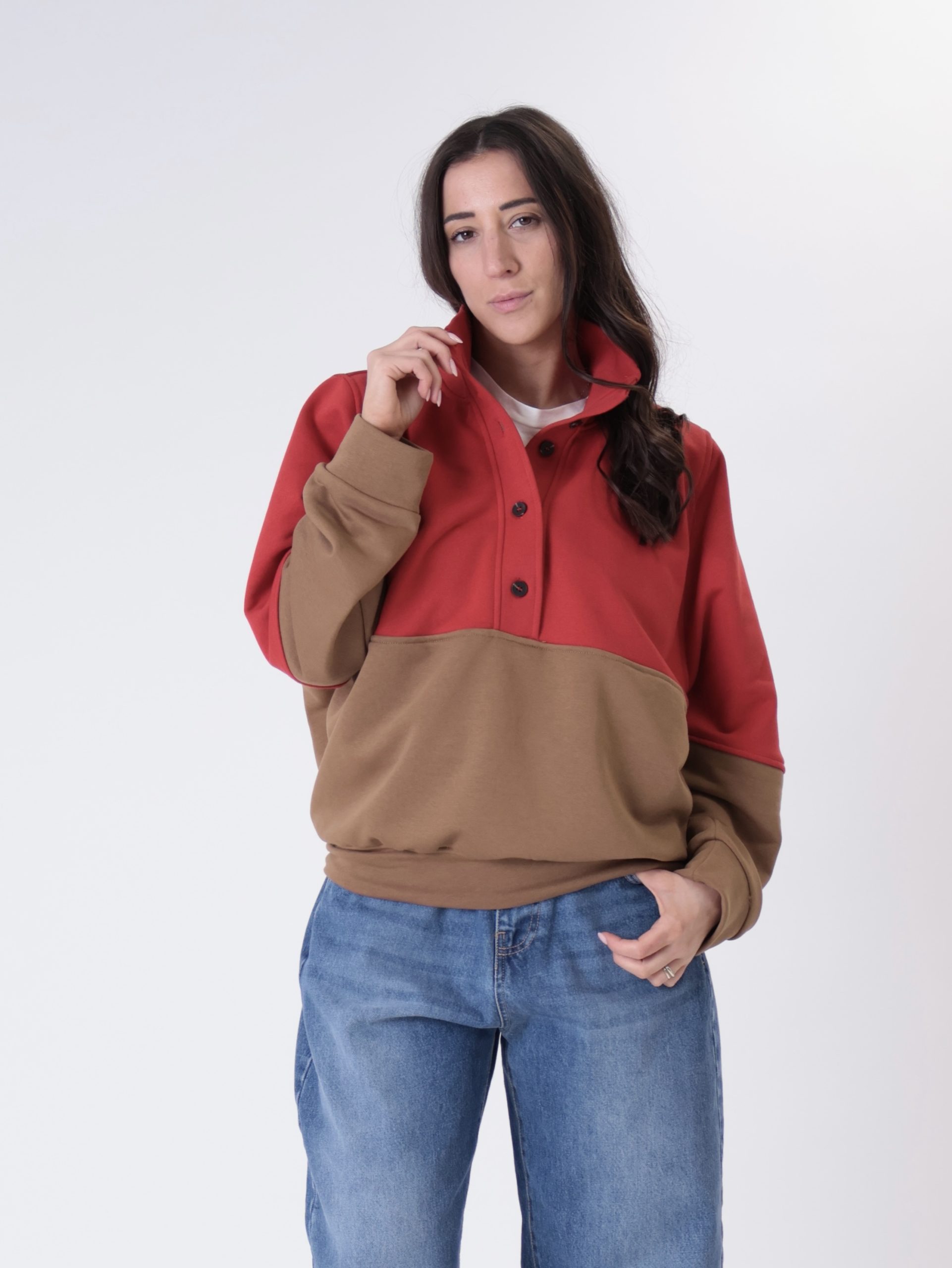 Felpa lory bottoni rosso/tabacco PREORDINE 07/04